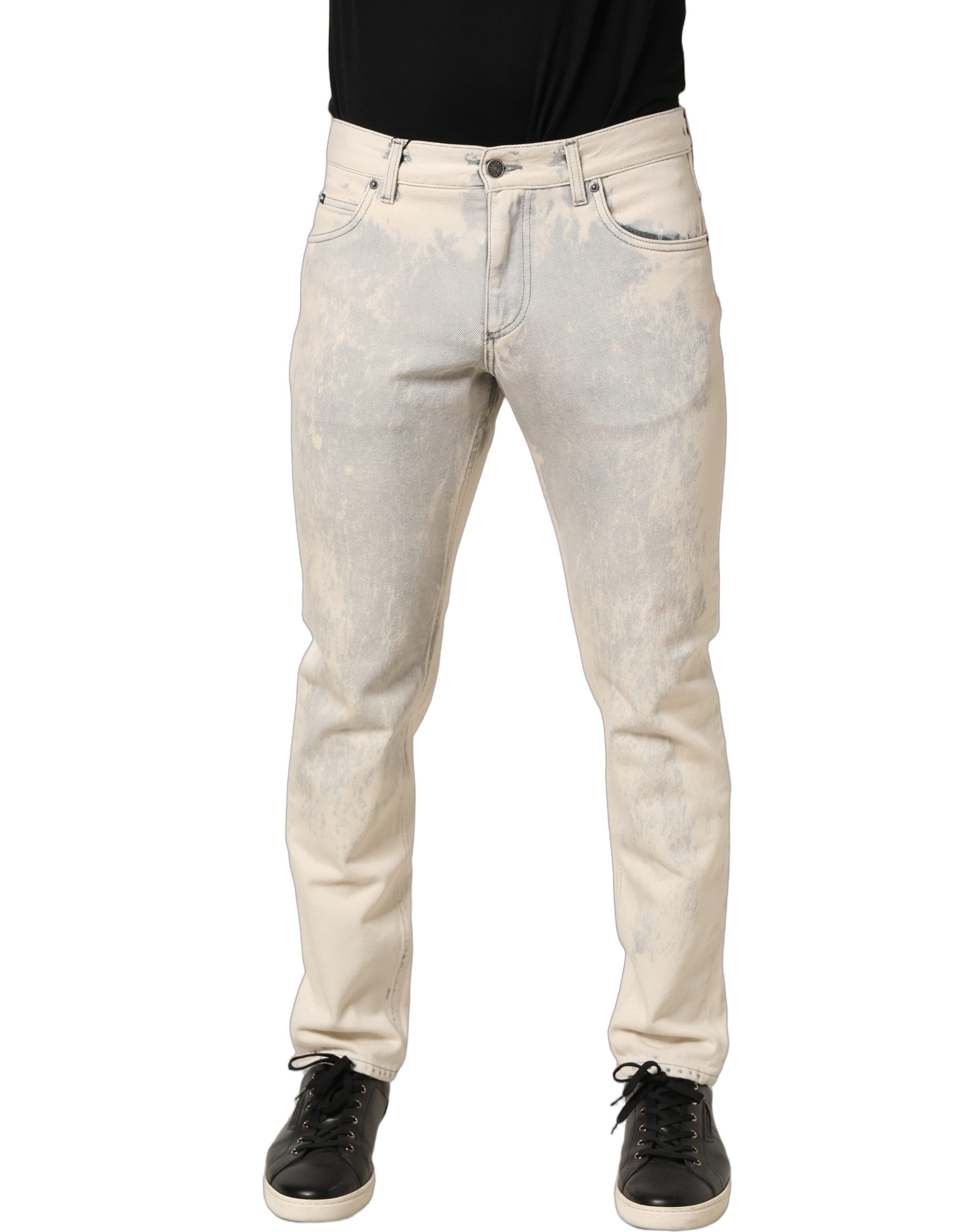 Dolce & Gabbana Beige Tie Dye Cotton Straight Men Denim Jeans - Image 2
