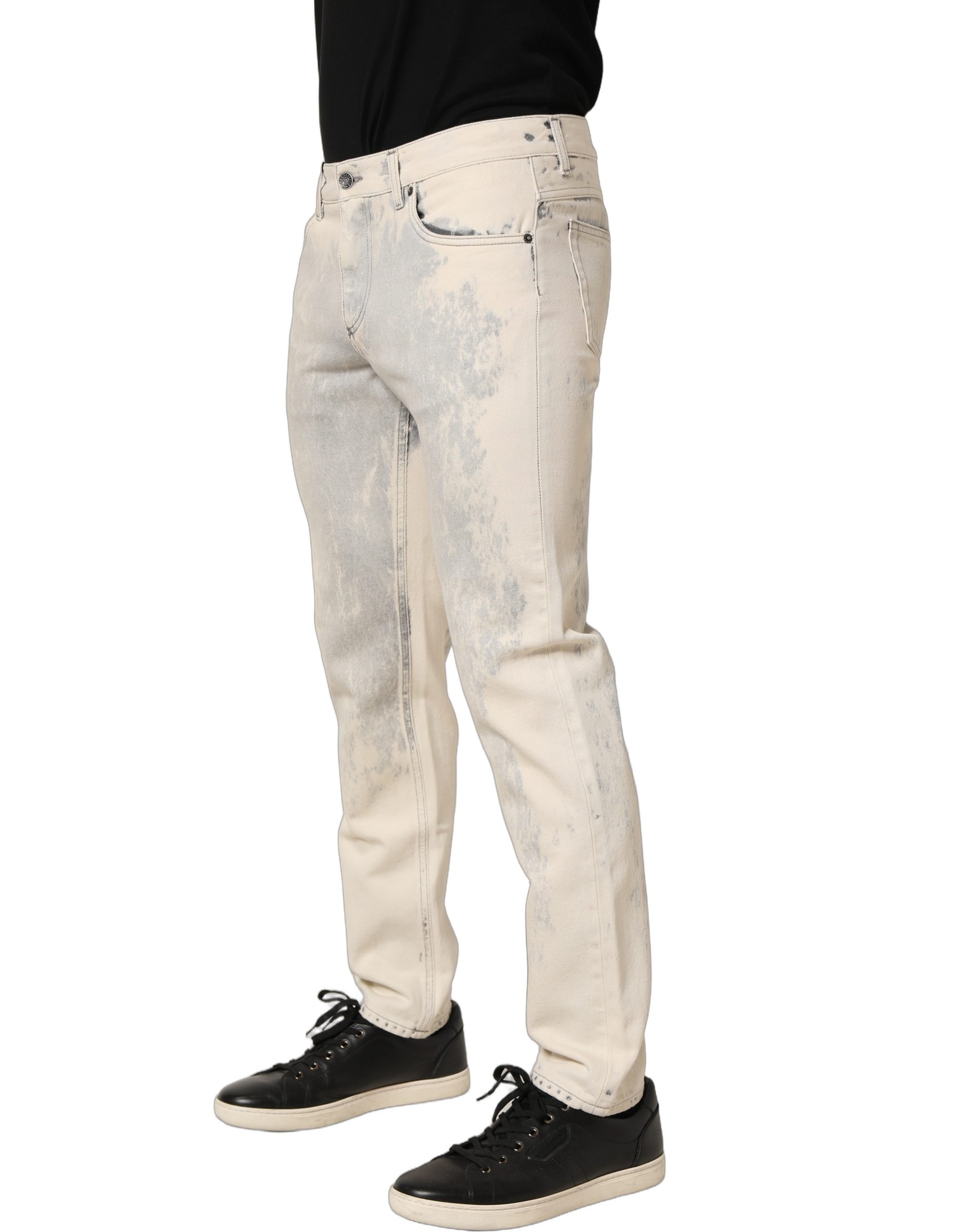 Dolce & Gabbana Beige Tie Dye Cotton Straight Men Denim Jeans - Image 3