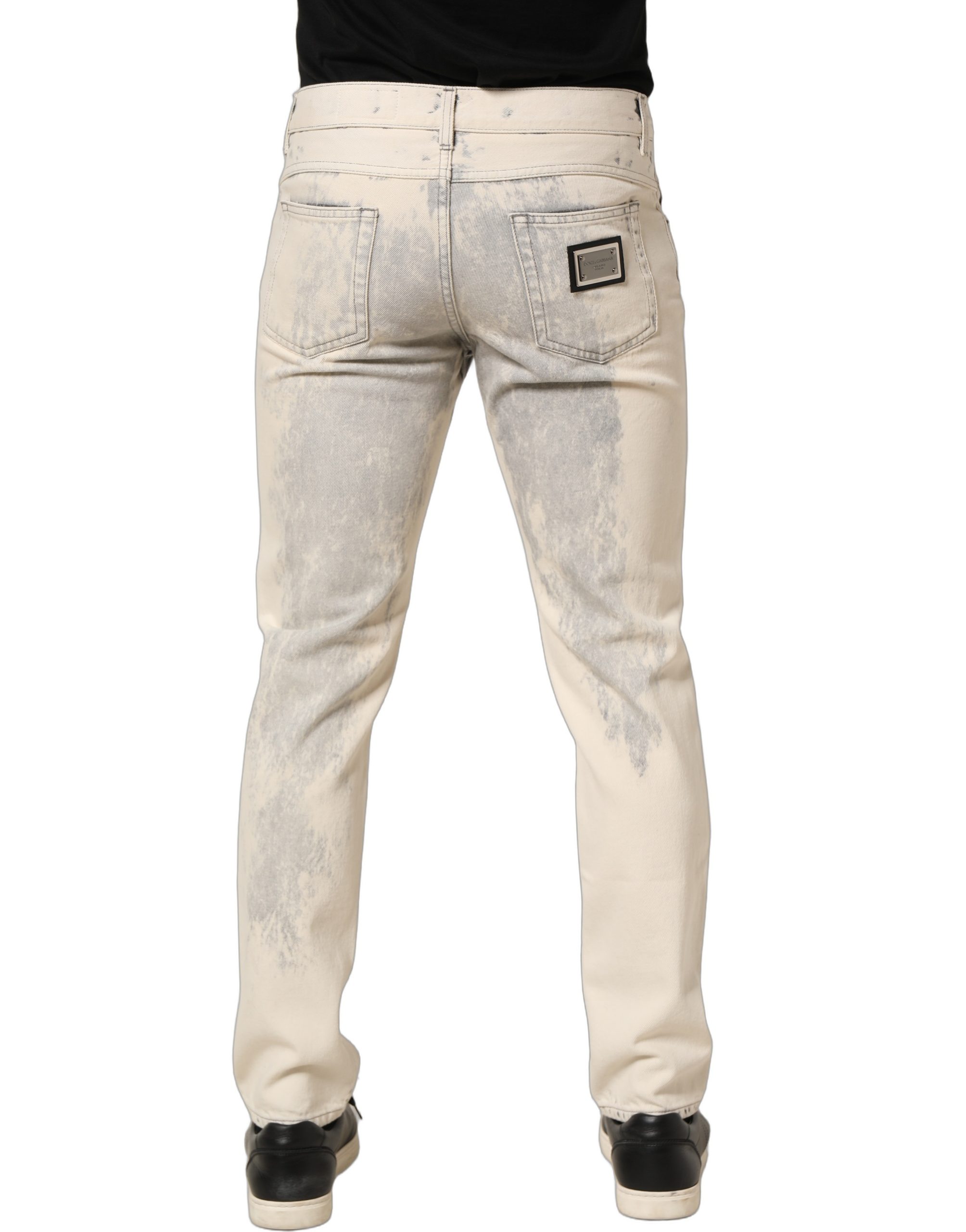 Dolce & Gabbana Beige Tie Dye Cotton Straight Men Denim Jeans - Image 4