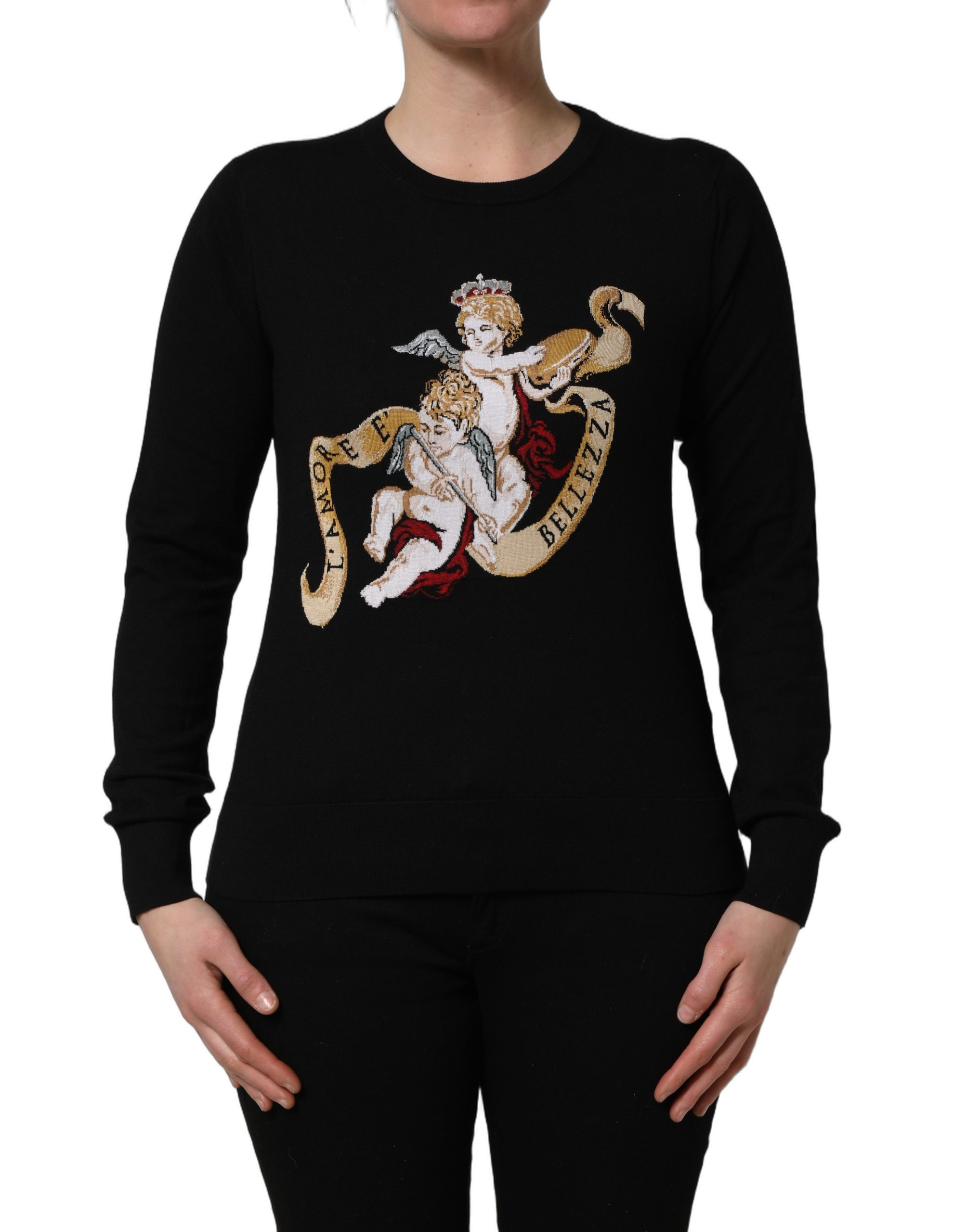 Dolce & Gabbana Black Angels Wool Crew Neck Pullover Sweater - Image 2