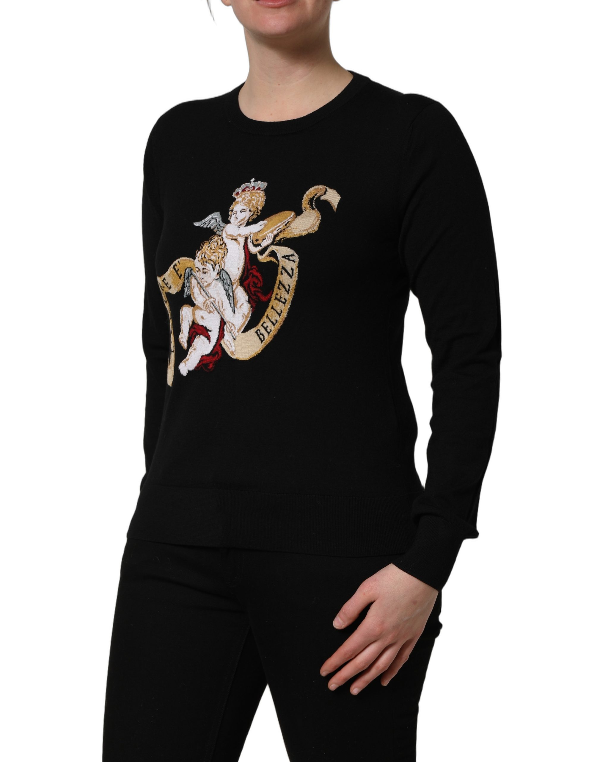 Dolce & Gabbana Black Angels Wool Crew Neck Pullover Sweater - Image 3