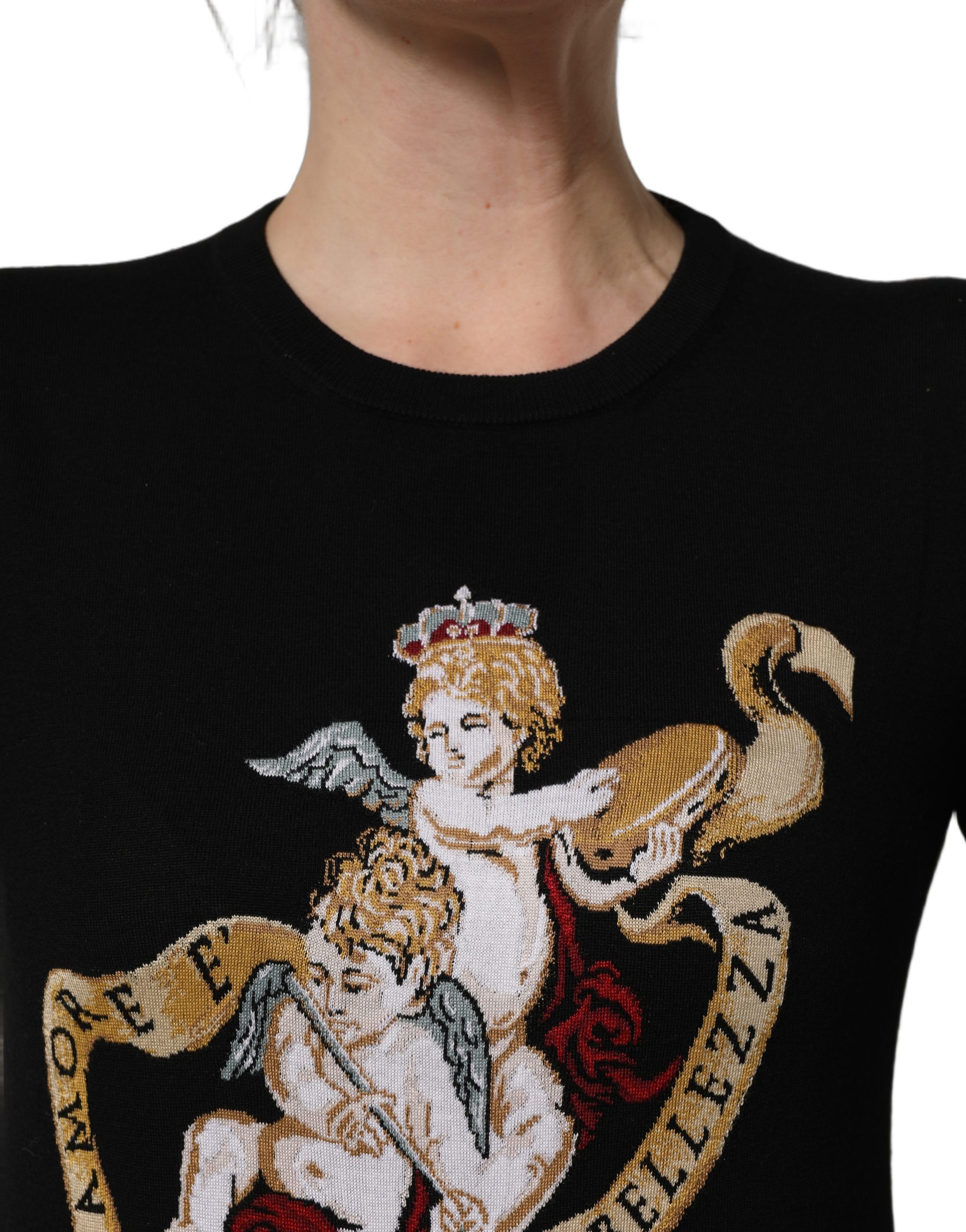 Dolce & Gabbana Black Angels Wool Crew Neck Pullover Sweater - Image 5