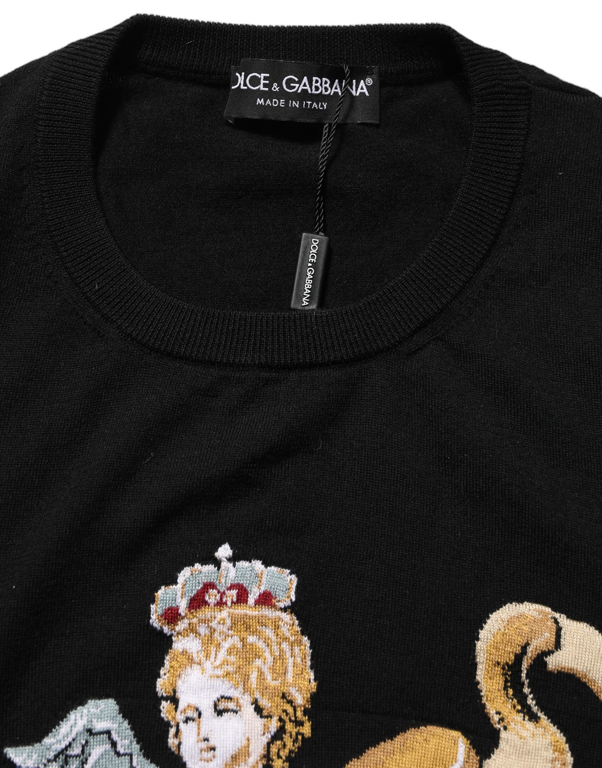 Dolce & Gabbana Black Angels Wool Crew Neck Pullover Sweater - Image 6