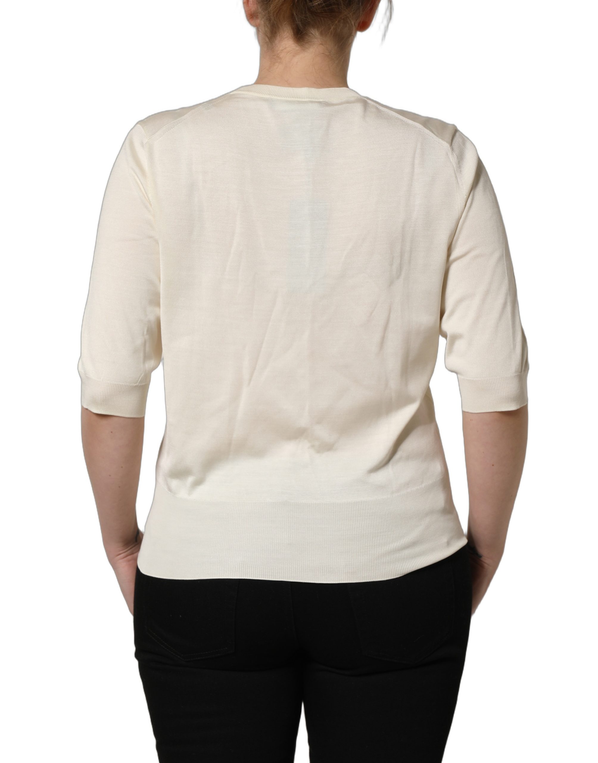 Dolce & Gabbana Off White 3/4 Sleeves Crewneck Pullover Sweater - Image 4