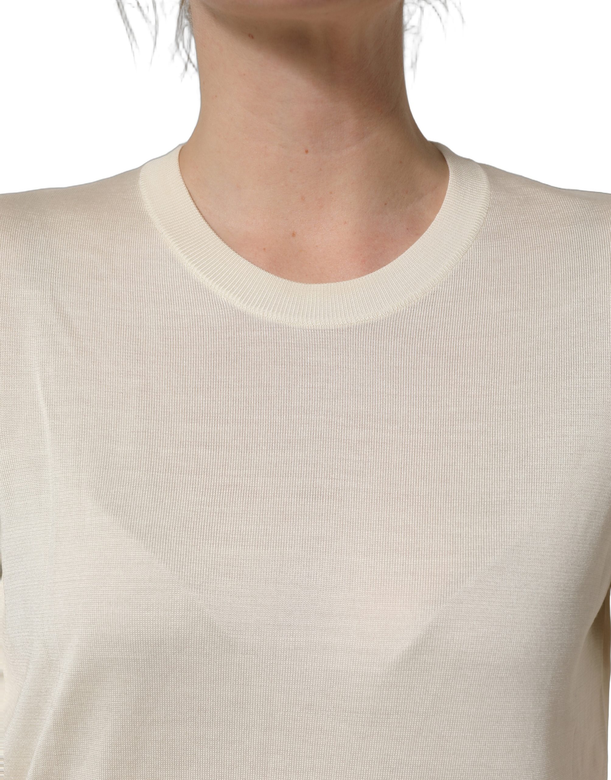 Dolce & Gabbana Off White 3/4 Sleeves Crewneck Pullover Sweater - Image 5