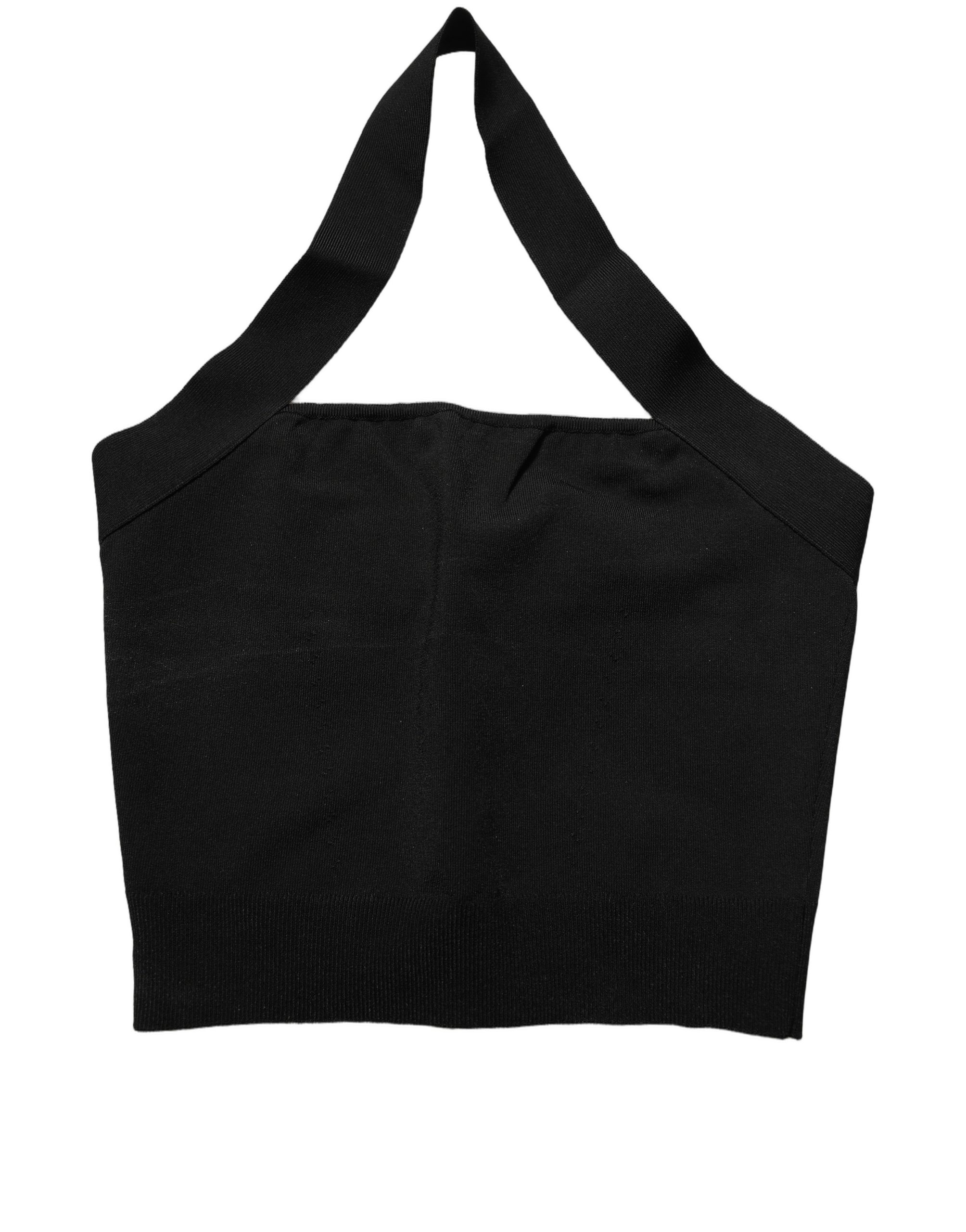 Dolce & Gabbana Black Square Neck Halter Cropped Tank Top - Image 6