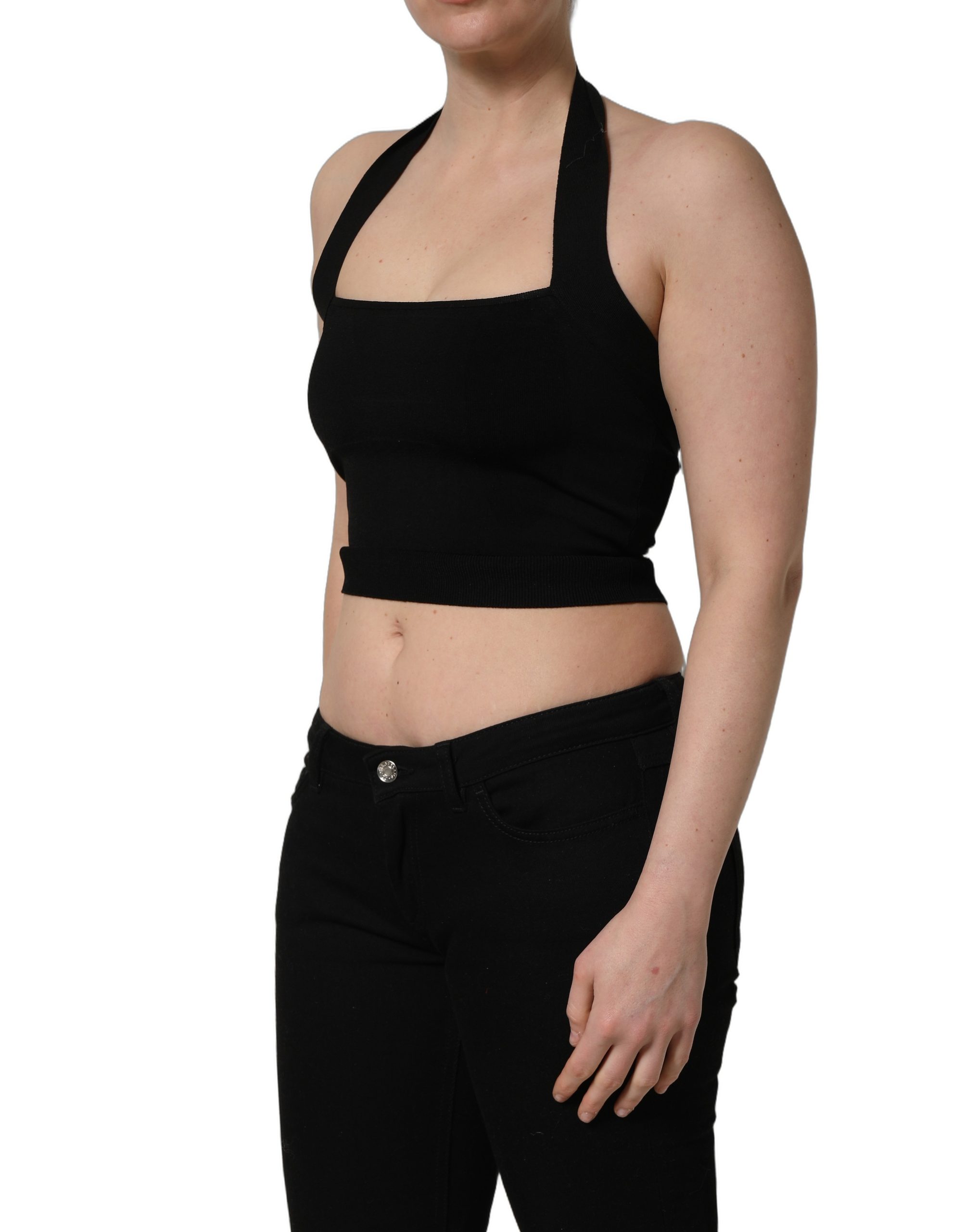 Dolce & Gabbana Black Square Neck Halter Cropped Tank Top - Image 3
