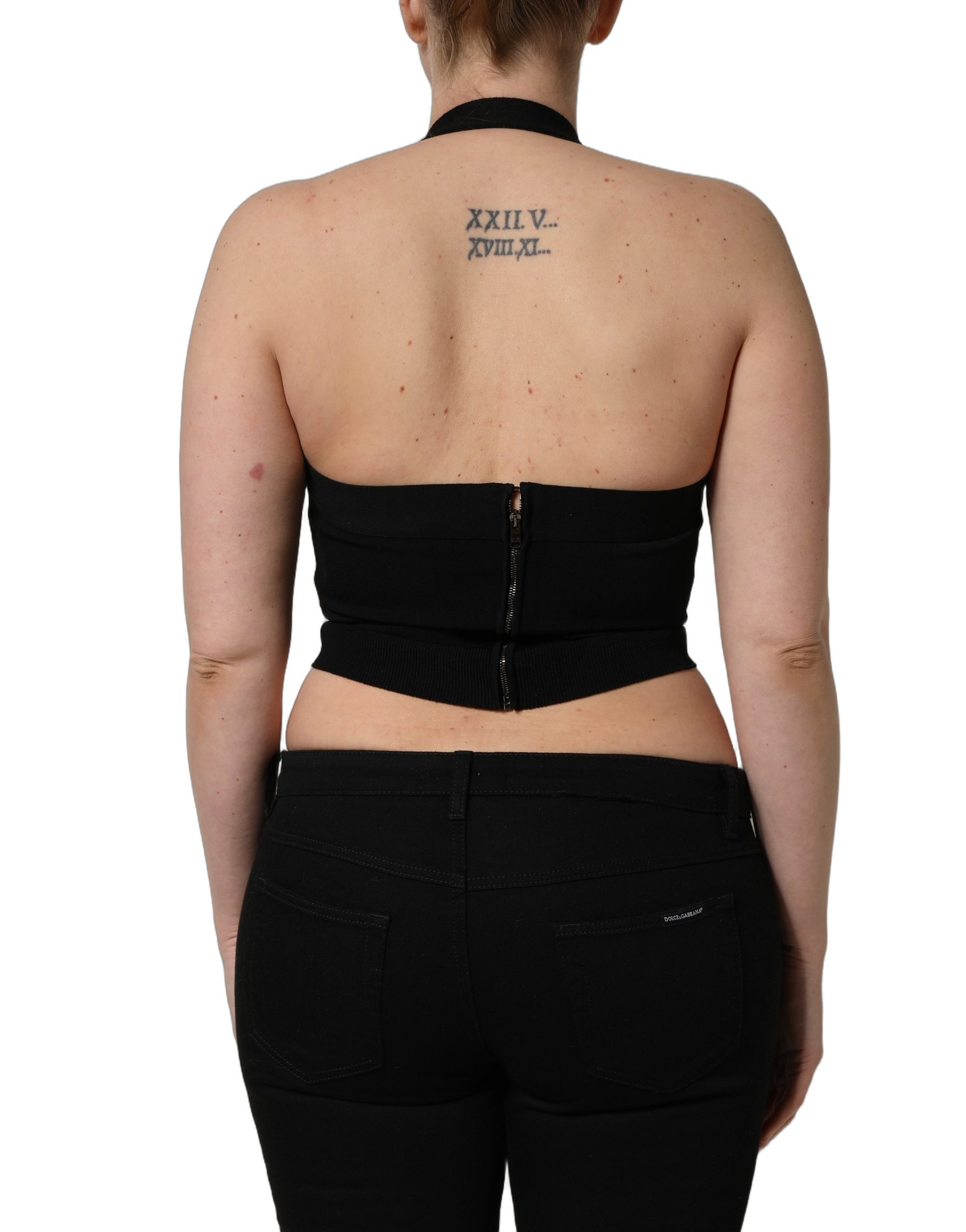Dolce & Gabbana Black Square Neck Halter Cropped Tank Top - Image 4