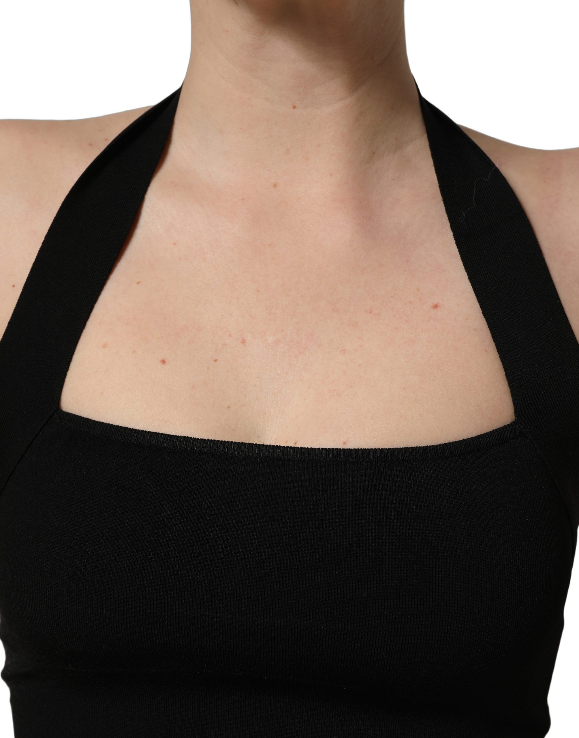 Dolce & Gabbana Black Square Neck Halter Cropped Tank Top - Image 5