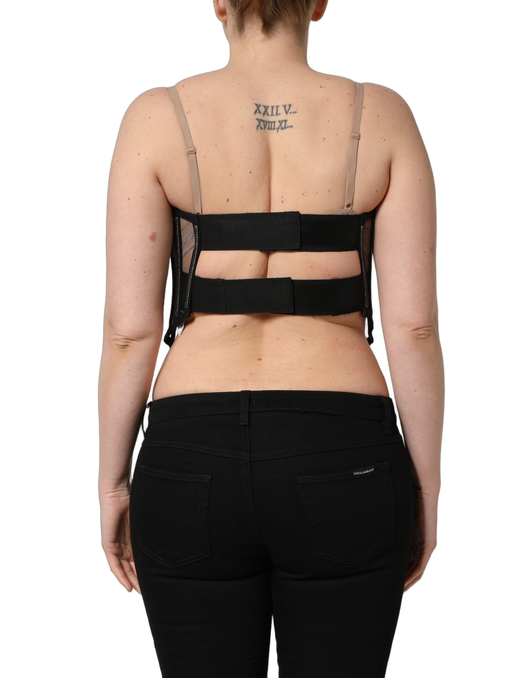 Dolce & Gabbana Black Sheer Tulle Bodysuit Cropped Corset Top - Image 4