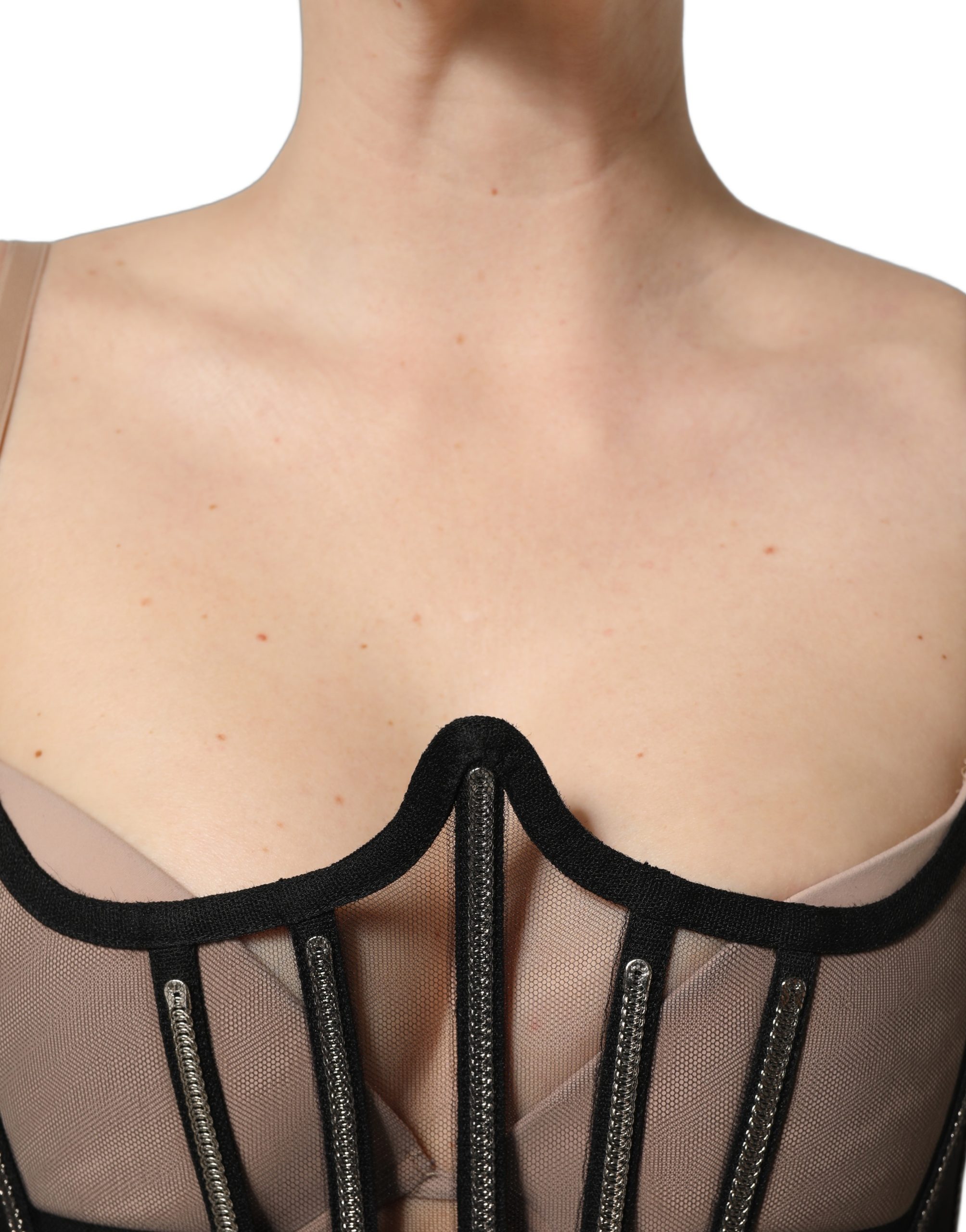 Dolce & Gabbana Black Sheer Tulle Bodysuit Cropped Corset Top - Image 5