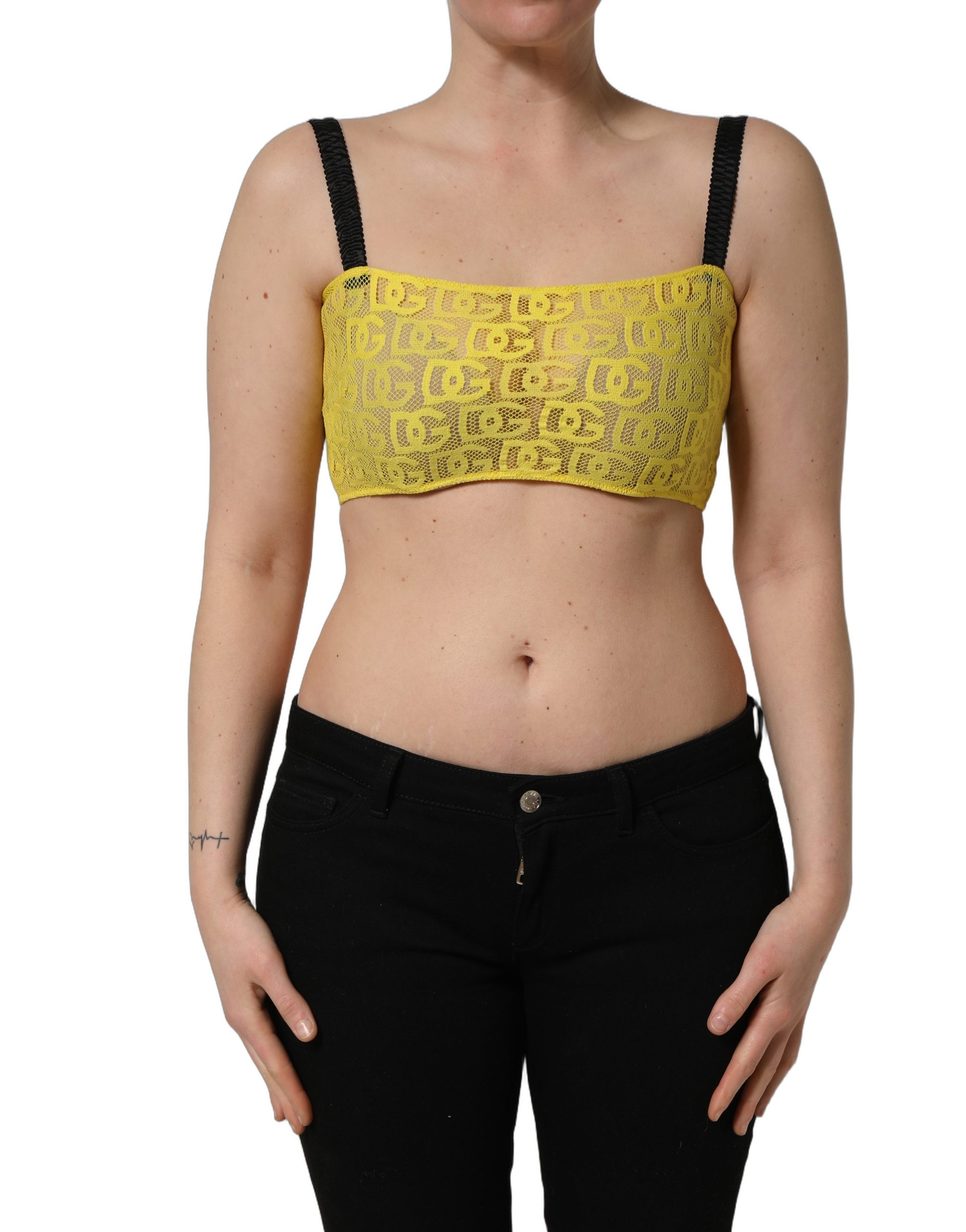 Dolce & Gabbana Yellow Cotton Crepe Chiffon Crop Bralette Top - Image 2