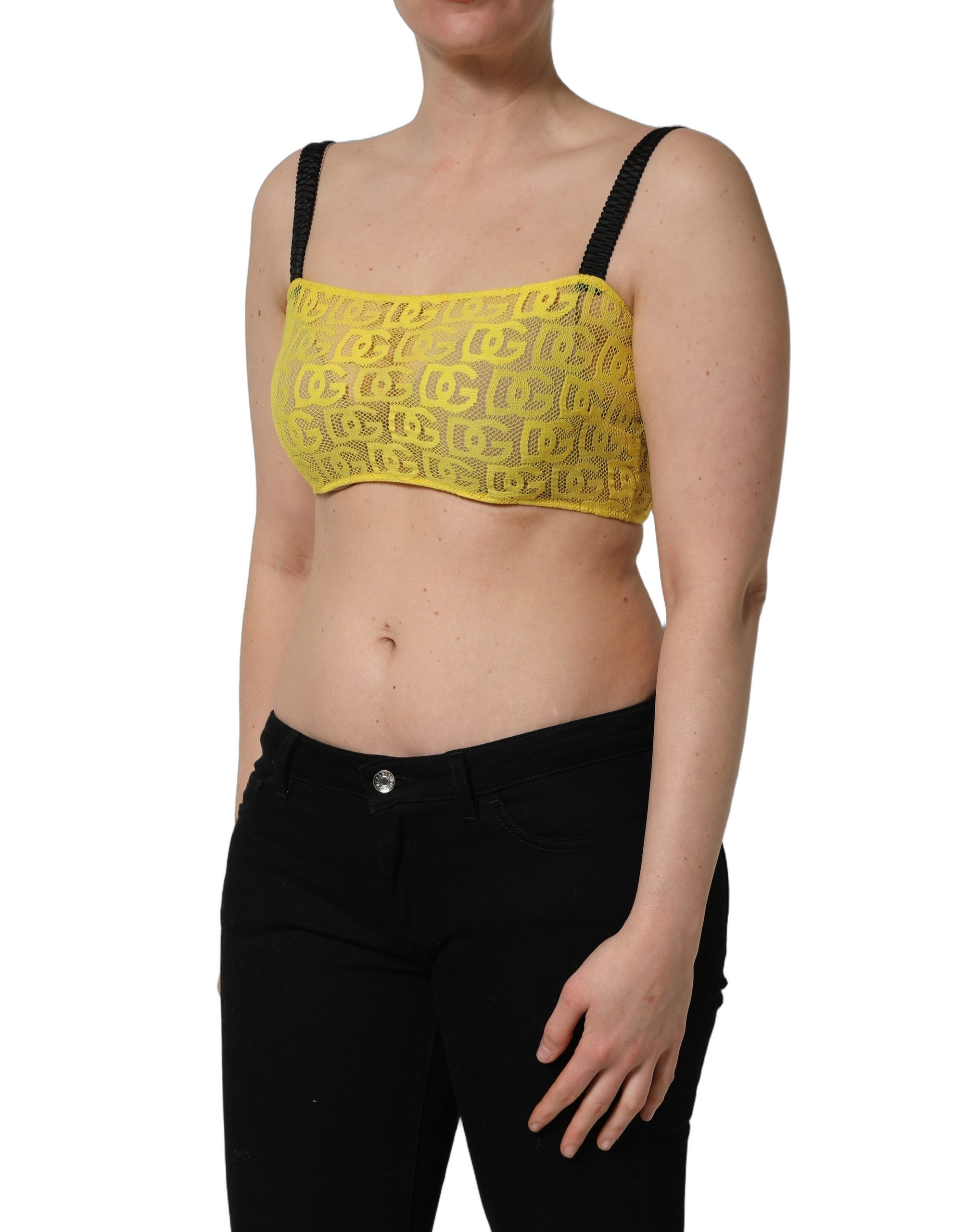 Dolce & Gabbana Yellow Cotton Crepe Chiffon Crop Bralette Top - Image 3