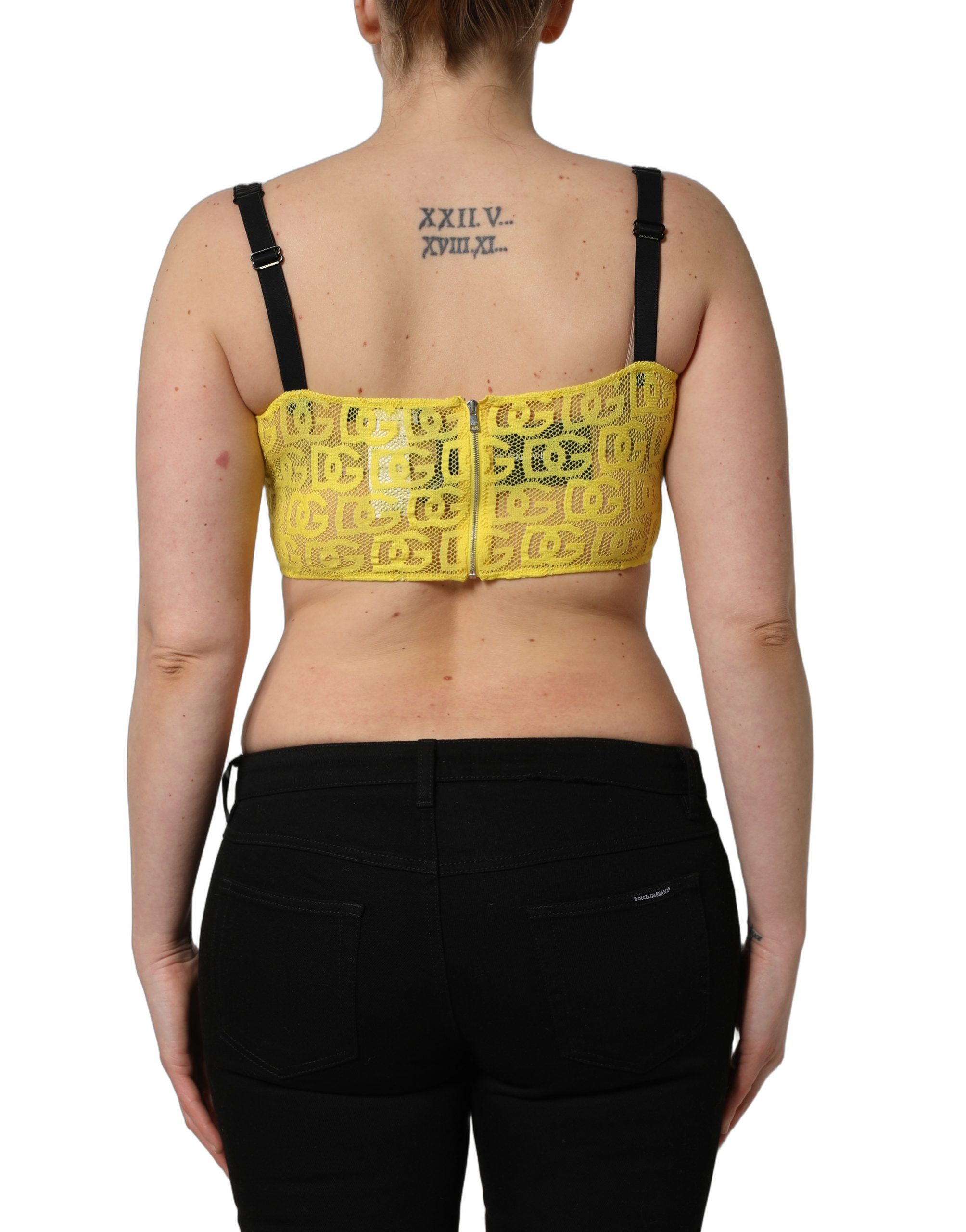 Dolce & Gabbana Yellow Cotton Crepe Chiffon Crop Bralette Top - Image 4