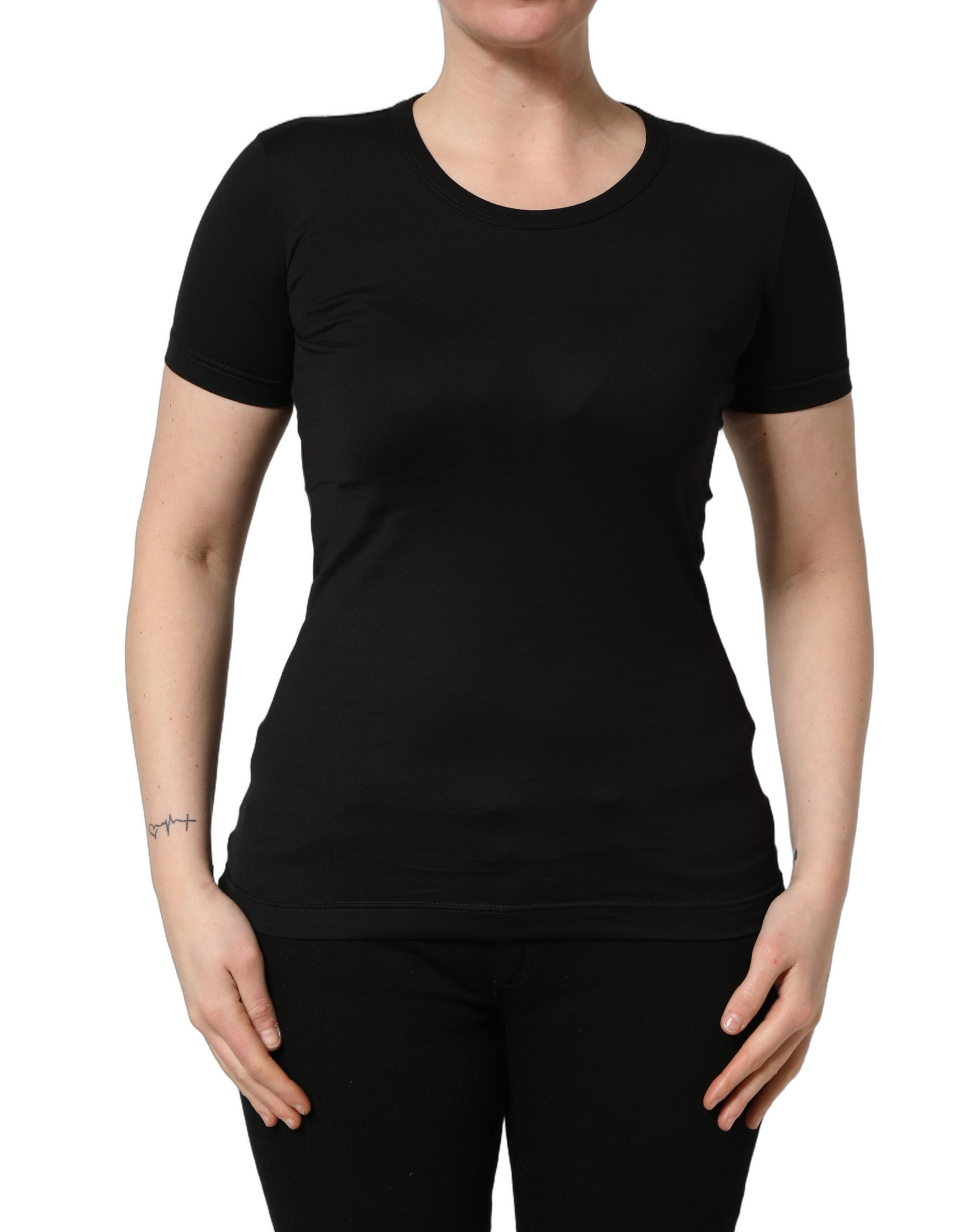 Dolce & Gabbana Black Cotton Round Neck Short Sleeve T-shirt - Image 2