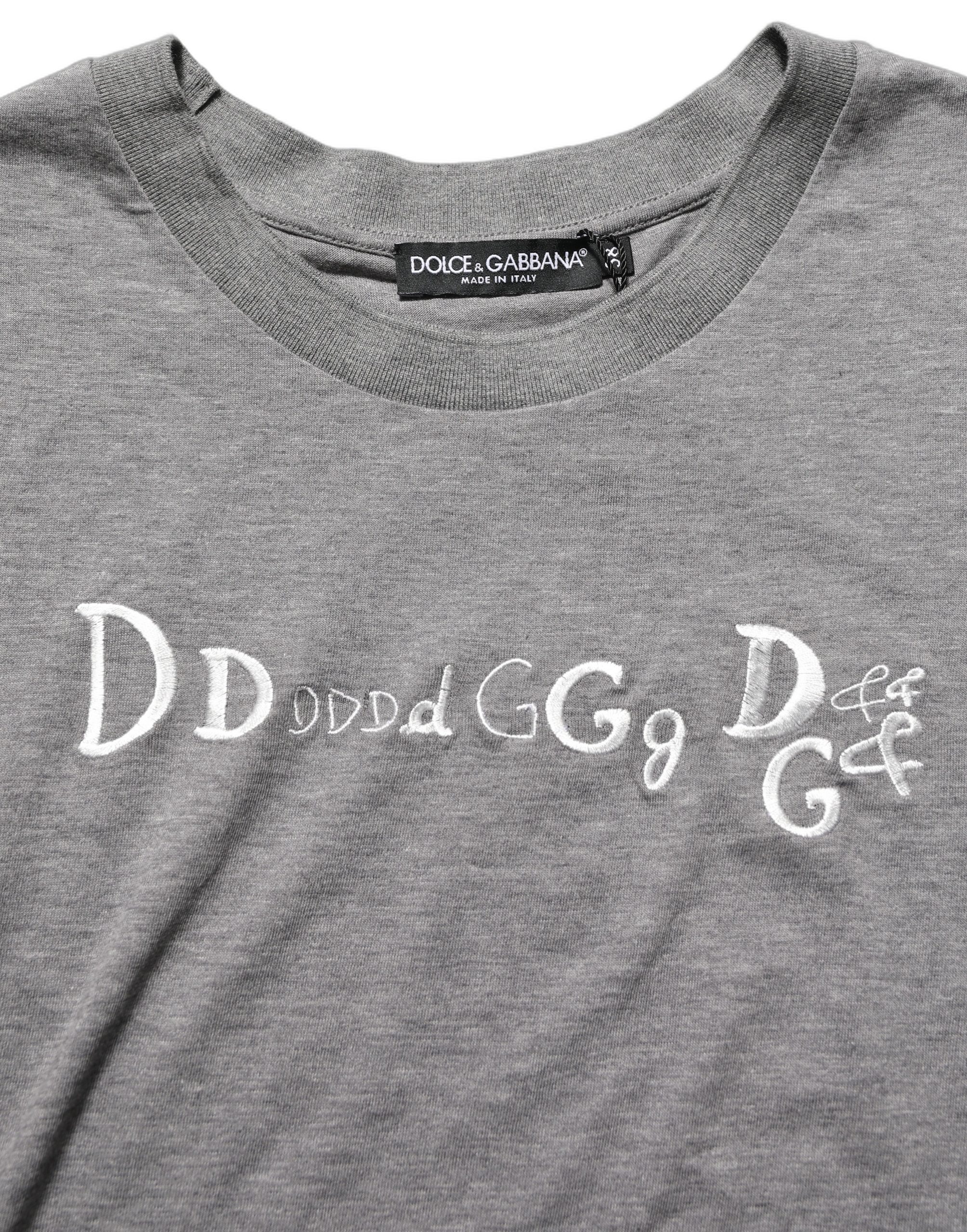 Dolce & Gabbana Gray Logo Embroidery Short Sleeve T-shirt - Image 6