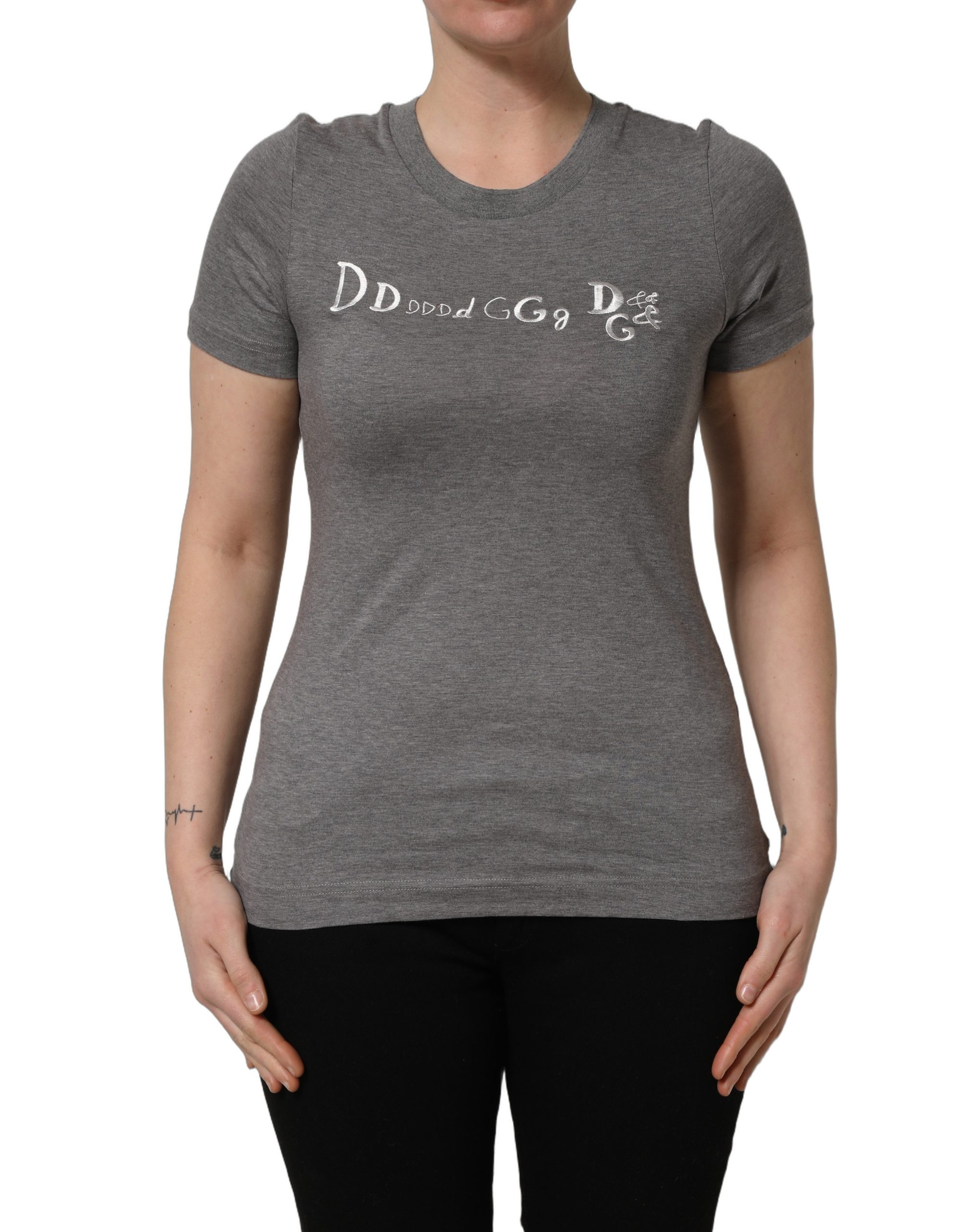 Dolce & Gabbana Gray Logo Embroidery Short Sleeve T-shirt - Image 2