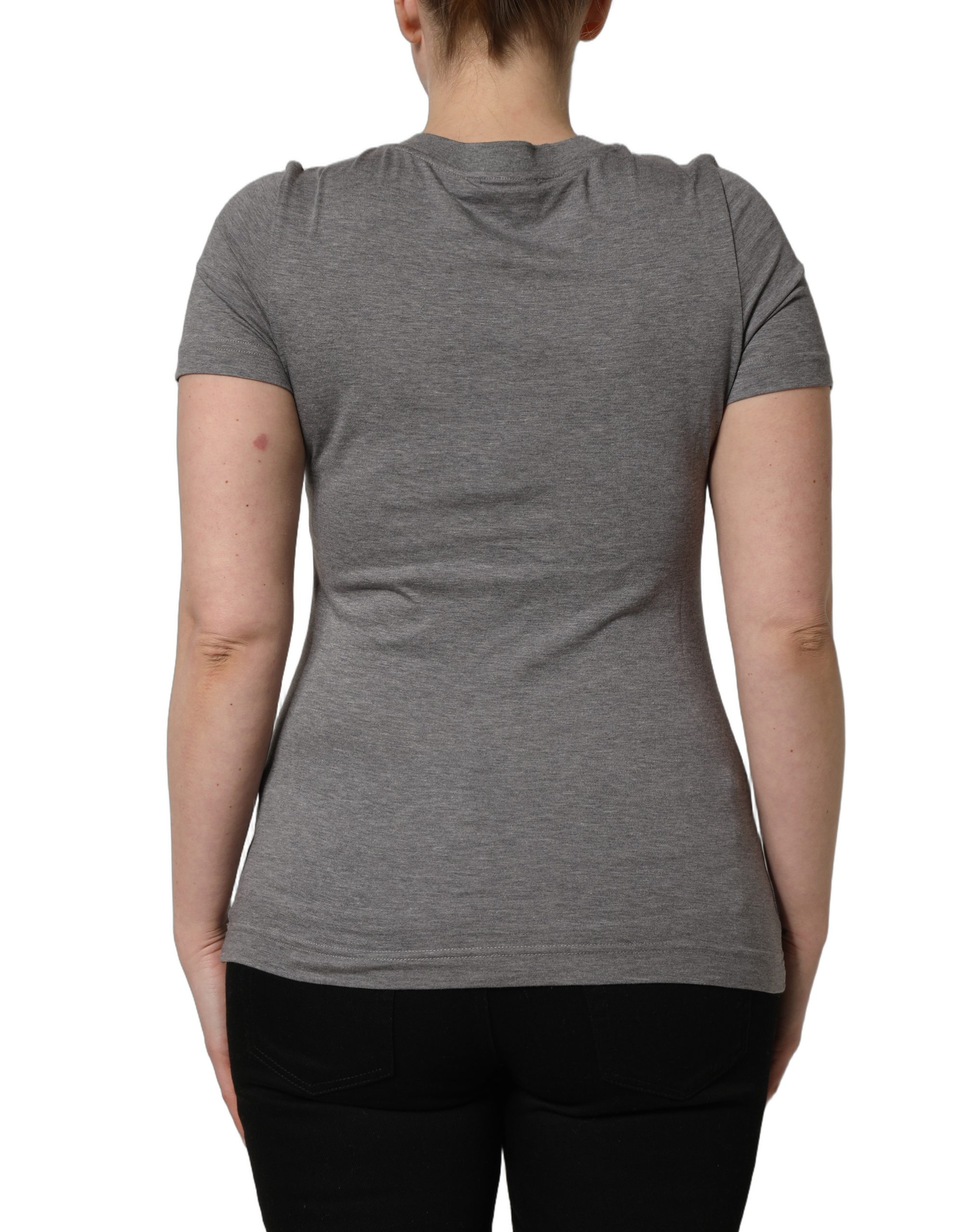 Dolce & Gabbana Gray Logo Embroidery Short Sleeve T-shirt - Image 4