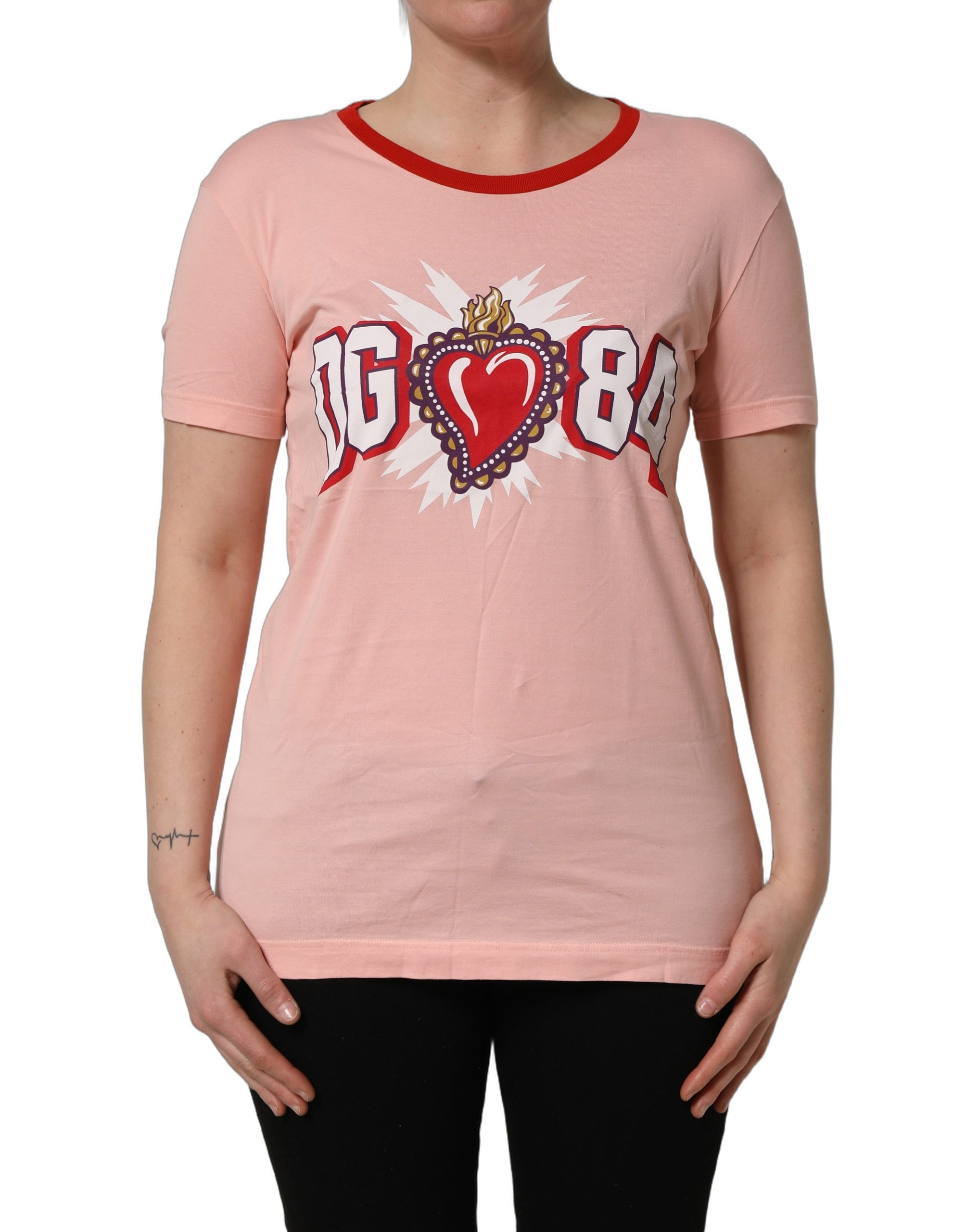 Dolce & Gabbana Pink Graphic Print Cotton Crew Neck T-shirt - Image 2