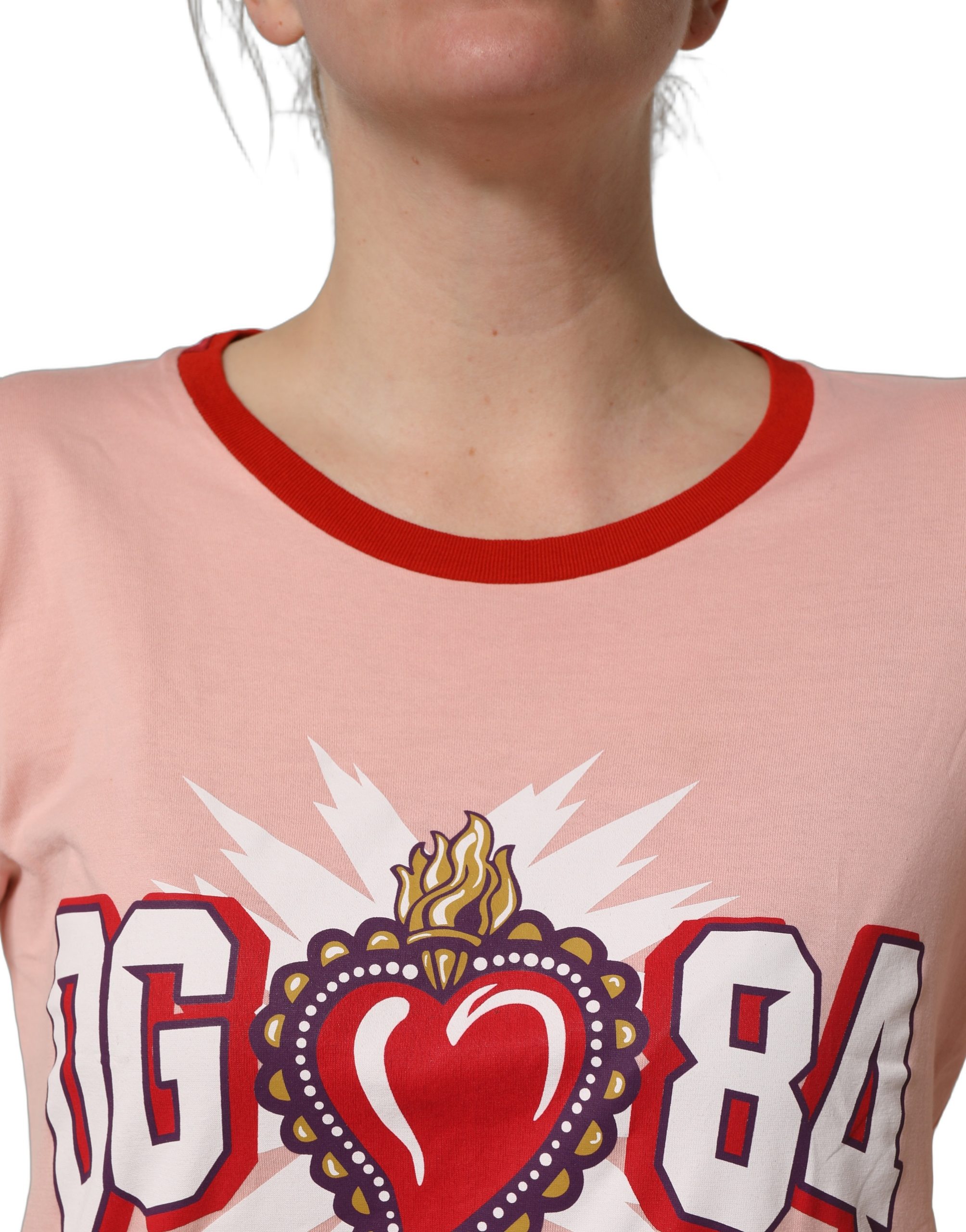 Dolce & Gabbana Pink Graphic Print Cotton Crew Neck T-shirt - Image 5