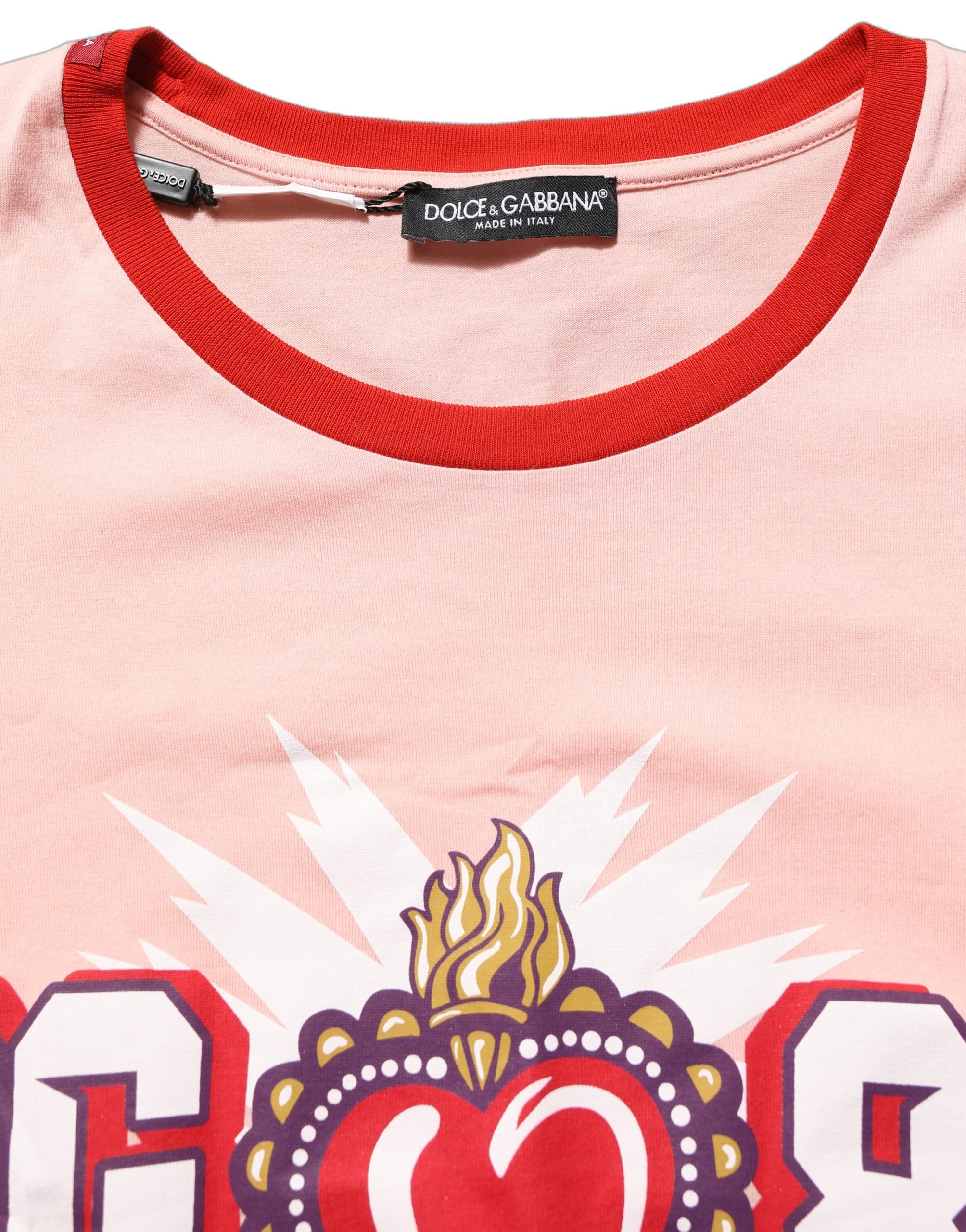 Dolce & Gabbana Pink Graphic Print Cotton Crew Neck T-shirt - Image 6