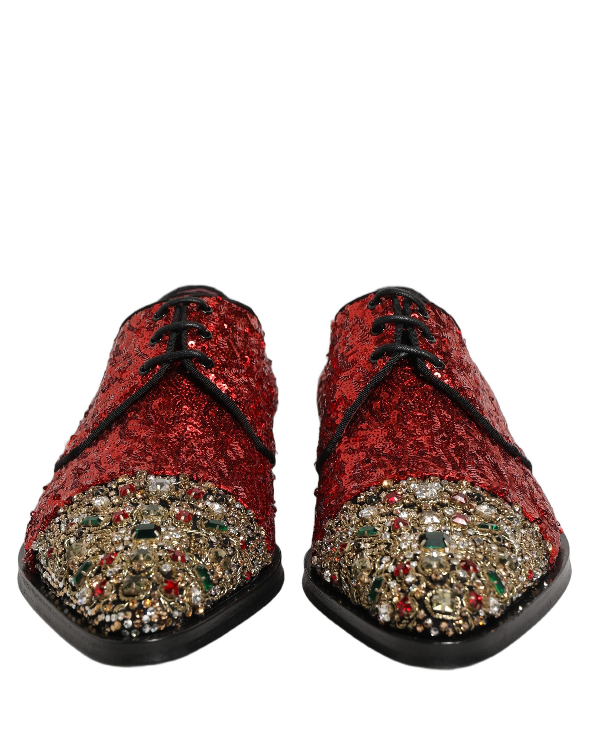 Dolce & Gabbana Red Sequin Embellished Men Derby Dress Shoes - Image 3