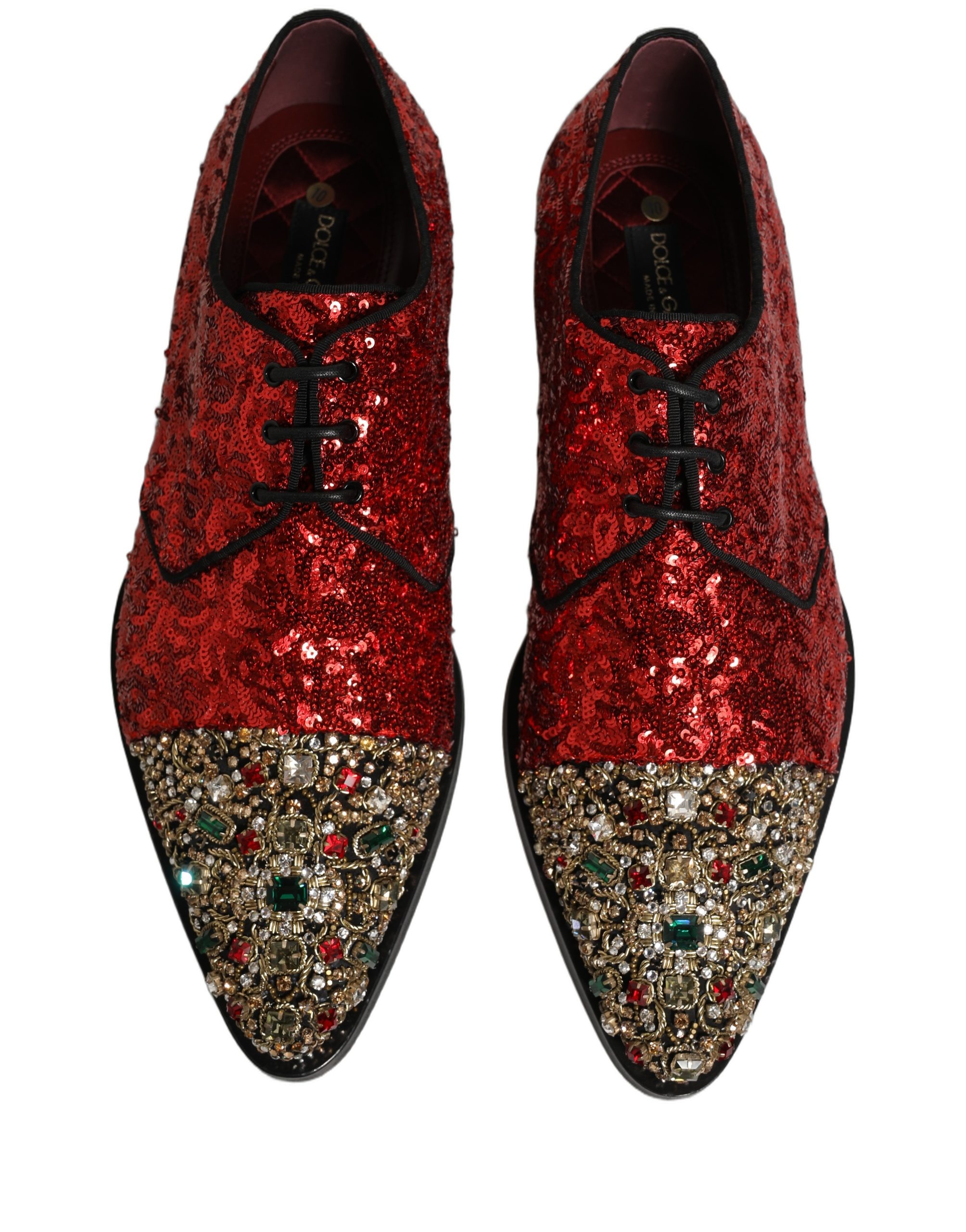 Dolce & Gabbana Red Sequin Embellished Men Derby Dress Shoes - Image 4