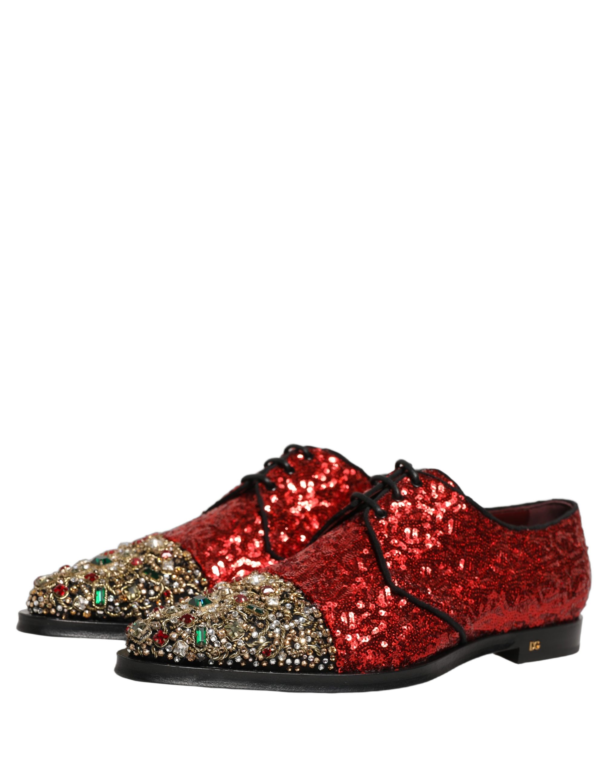 Dolce & Gabbana Red Sequin Embellished Men Derby Dress Shoes - Image 5