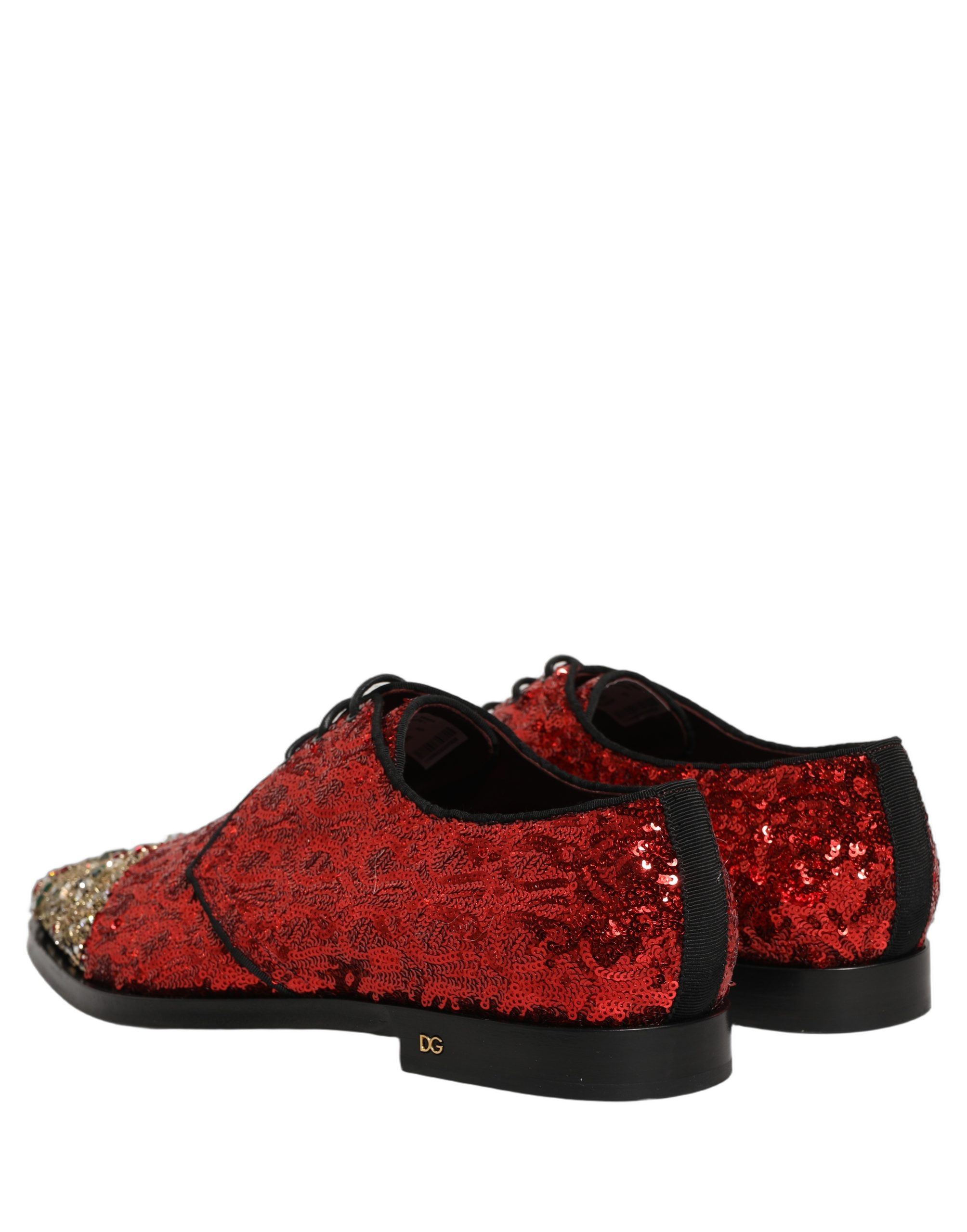 Dolce & Gabbana Red Sequin Embellished Men Derby Dress Shoes - Image 6