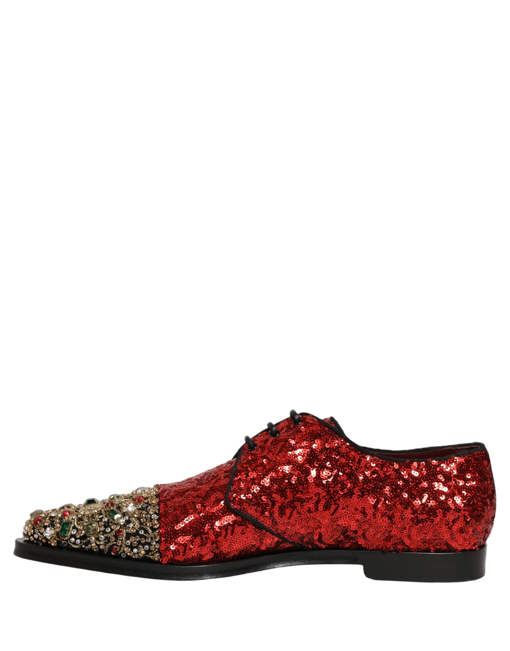 Dolce & Gabbana Red Sequin Embellished Men Derby Dress Shoes - Image 7