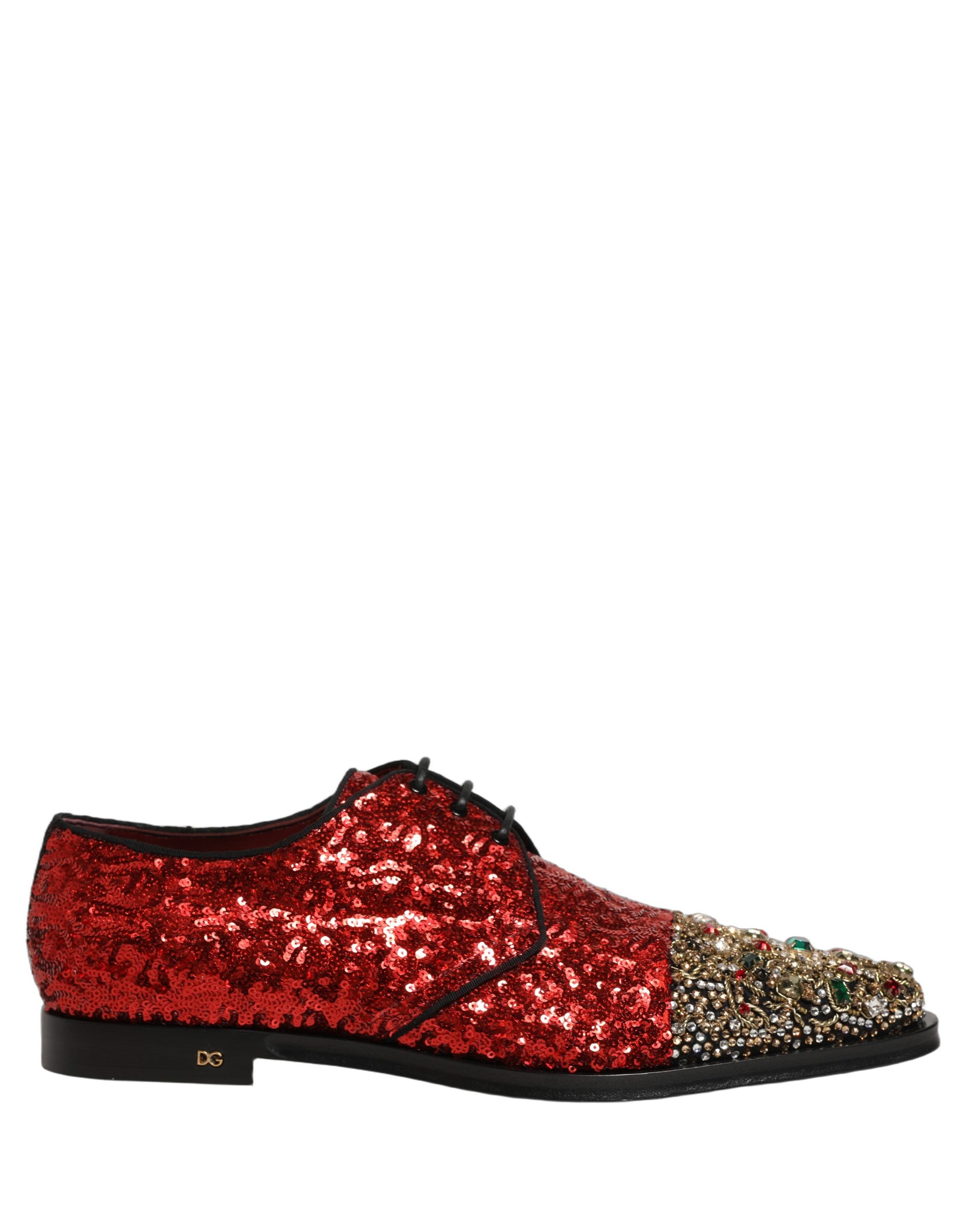 Dolce & Gabbana Red Sequin Embellished Men Derby Dress Shoes - Image 2
