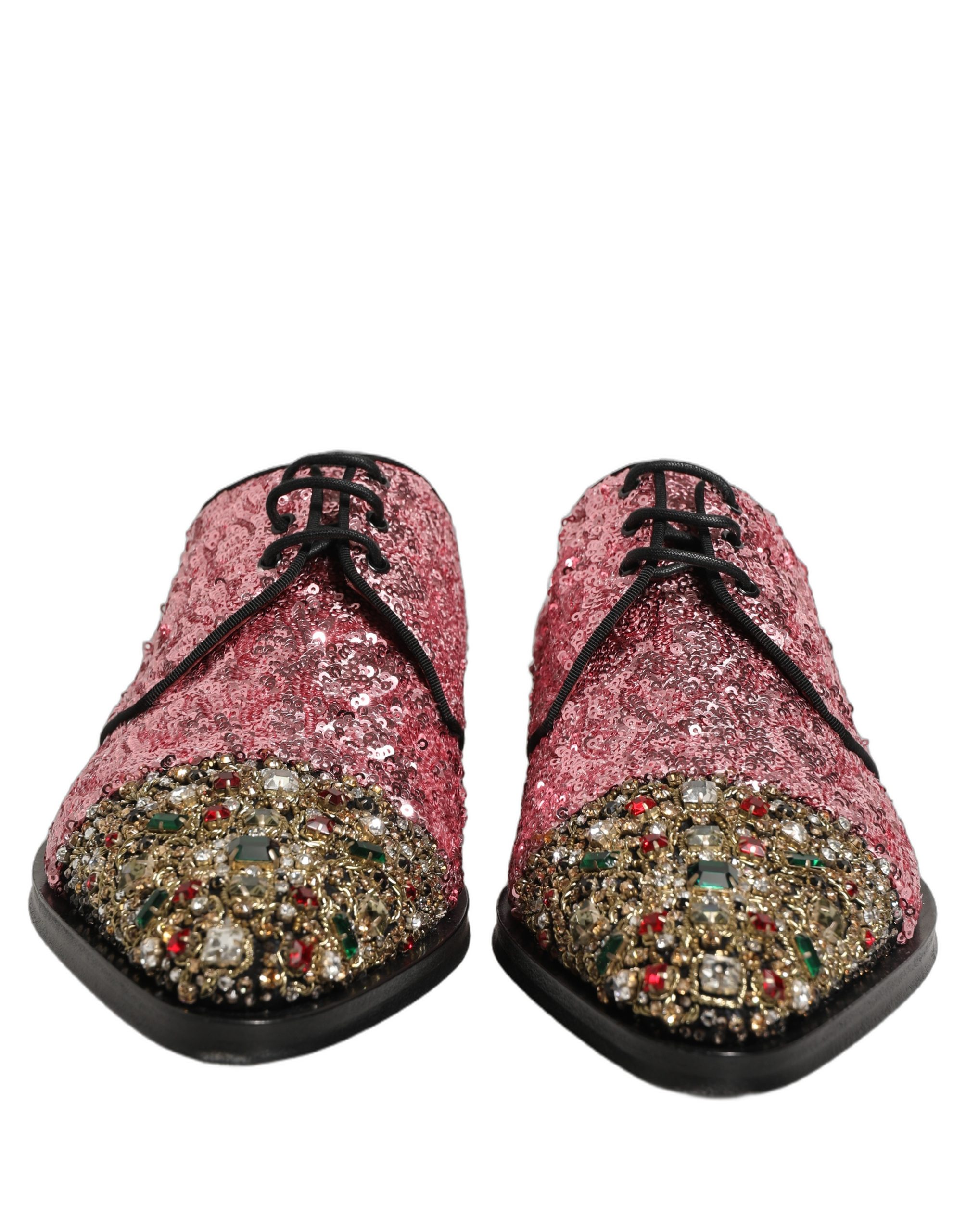 Dolce & Gabbana Pink Sequin Embellished Men Derby Dress Shoes - Image 3