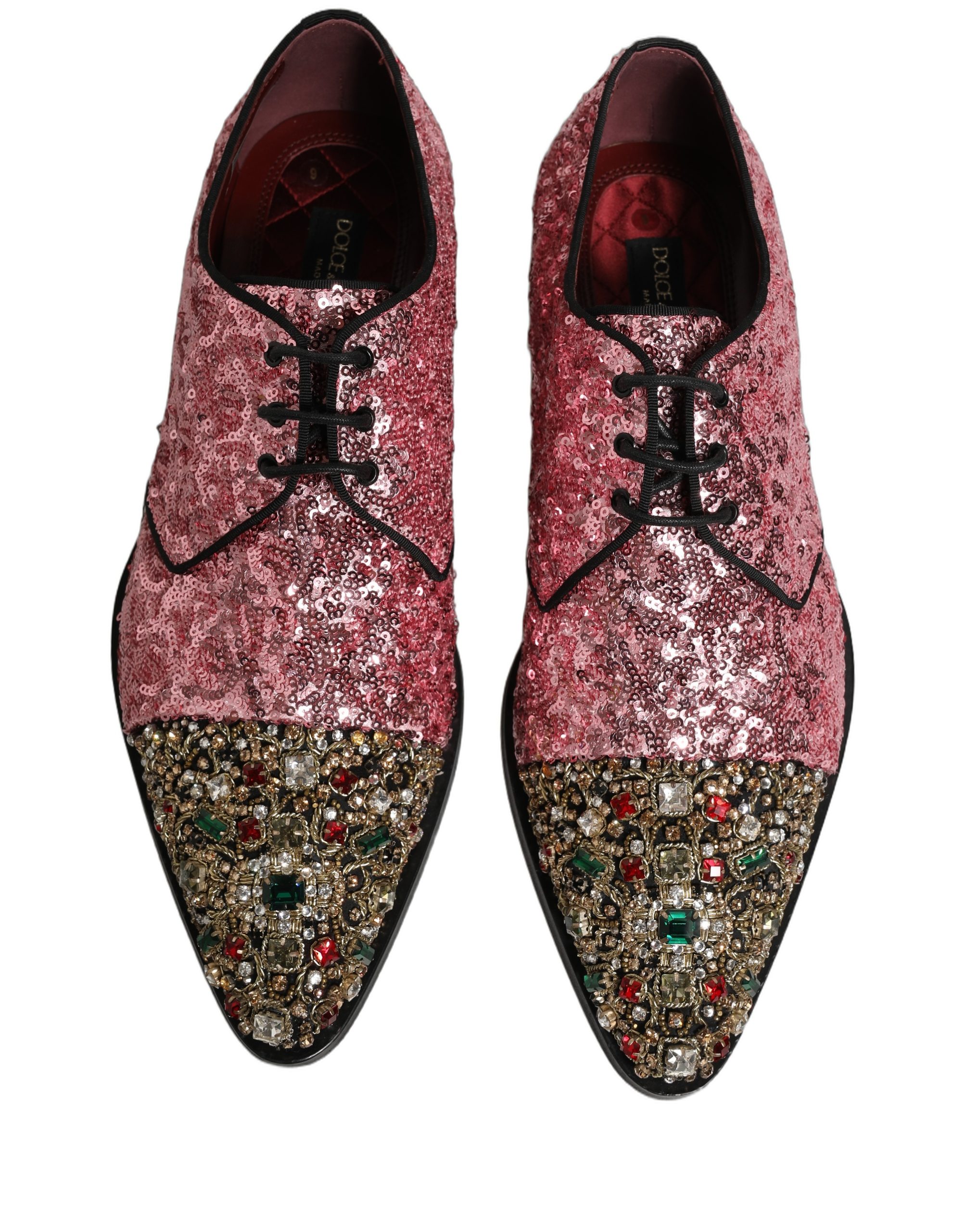 Dolce & Gabbana Pink Sequin Embellished Men Derby Dress Shoes - Image 4