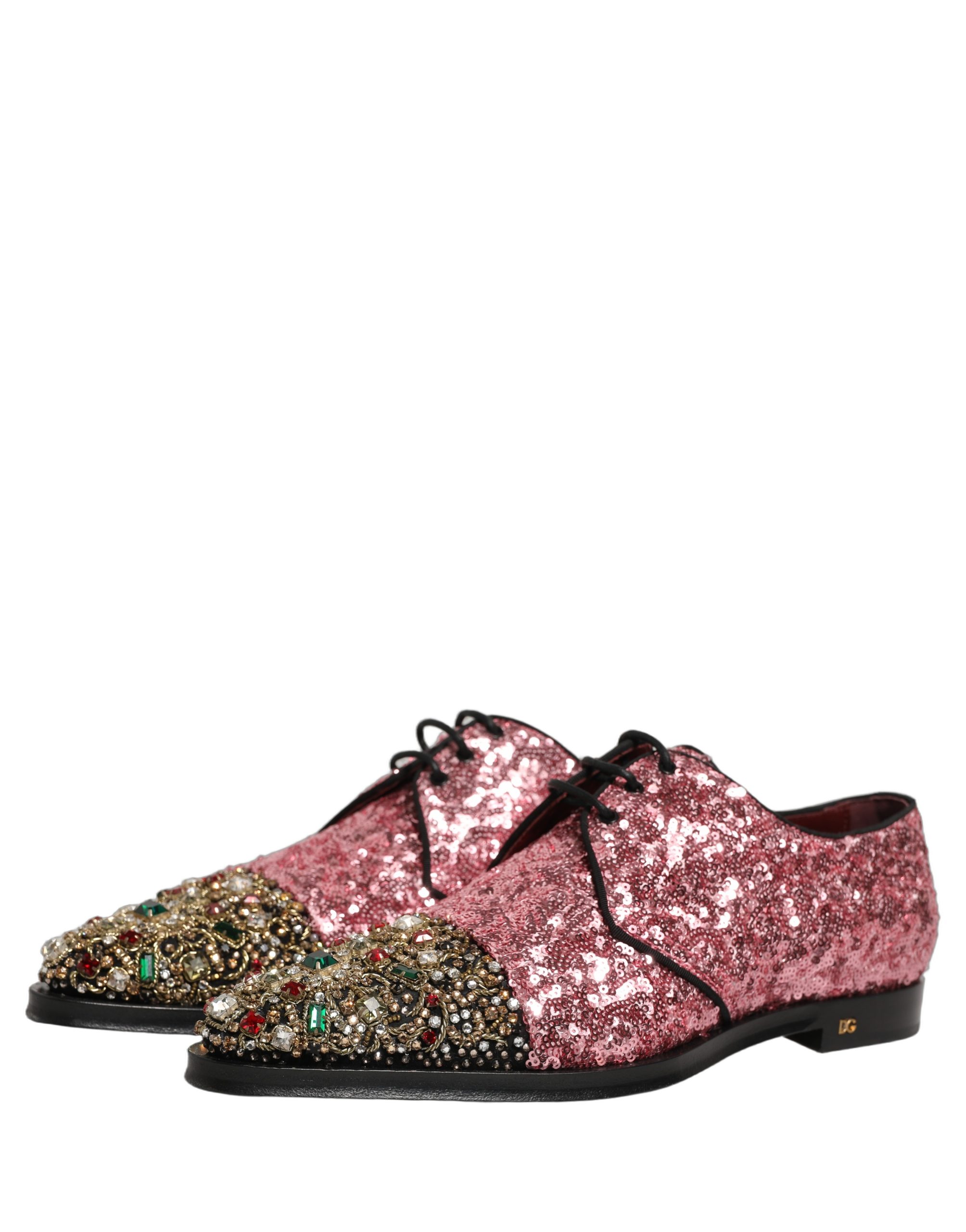 Dolce & Gabbana Pink Sequin Embellished Men Derby Dress Shoes - Image 5