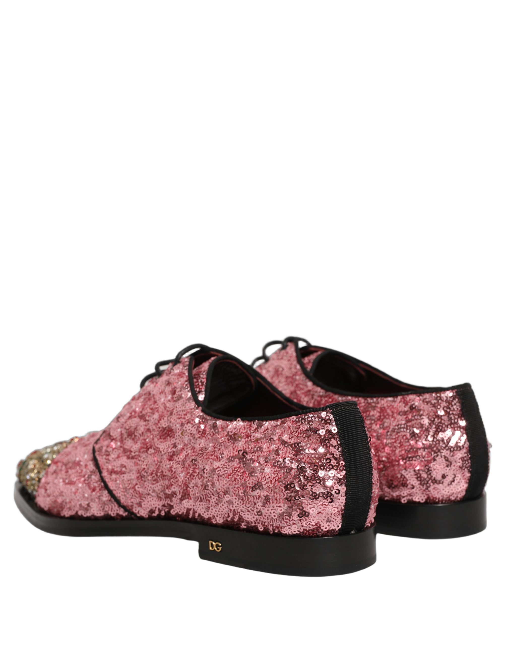 Dolce & Gabbana Pink Sequin Embellished Men Derby Dress Shoes - Image 6