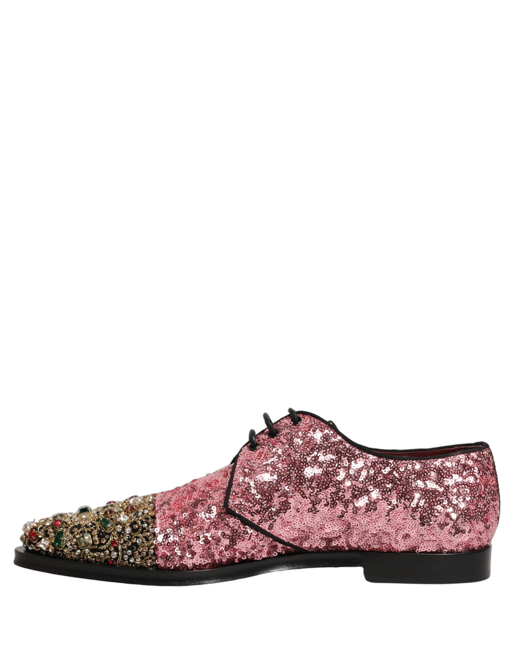 Dolce & Gabbana Pink Sequin Embellished Men Derby Dress Shoes - Image 7