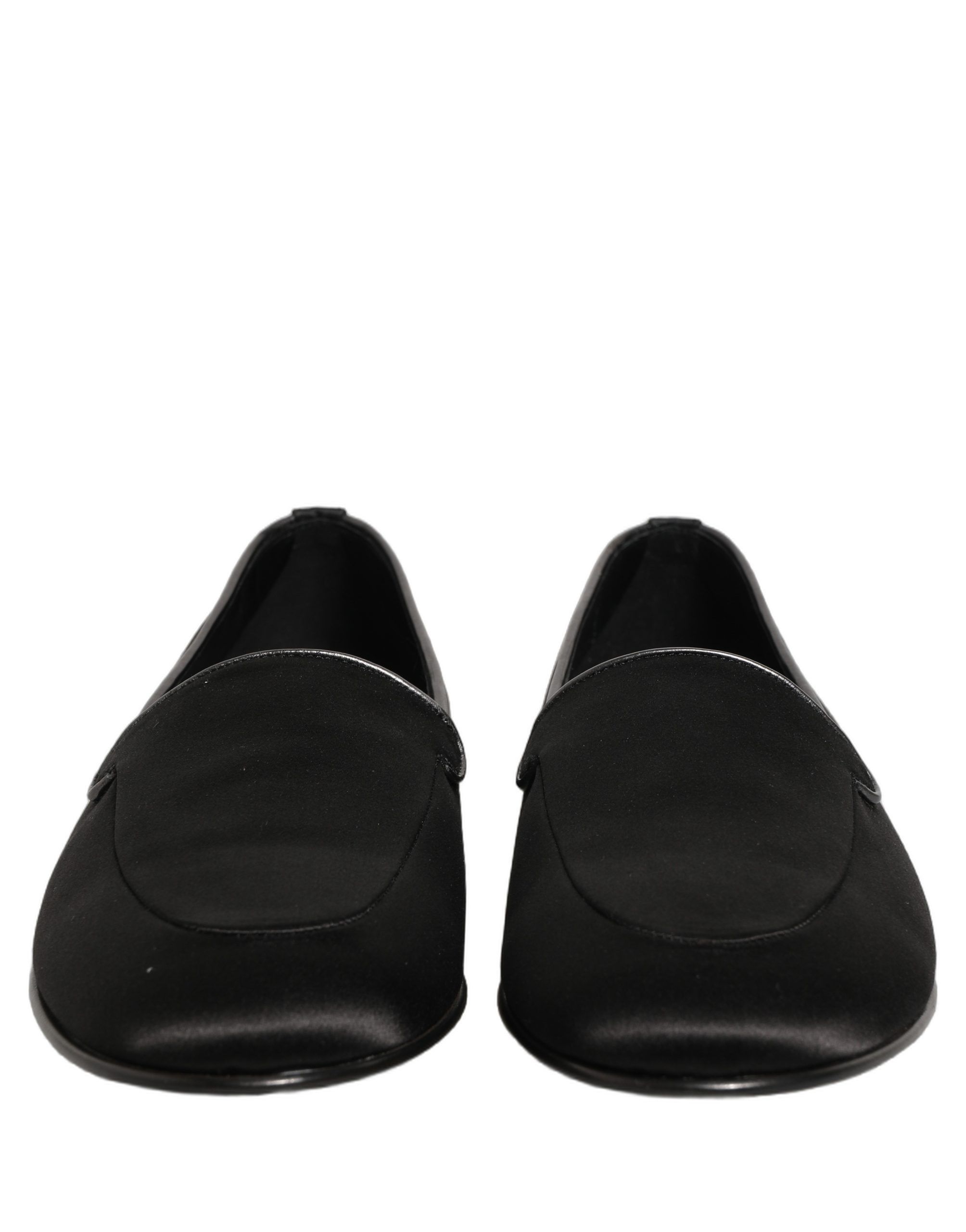 Dolce & Gabbana Black Satin Logo Slip On Flats Loafers Shoes - Image 3