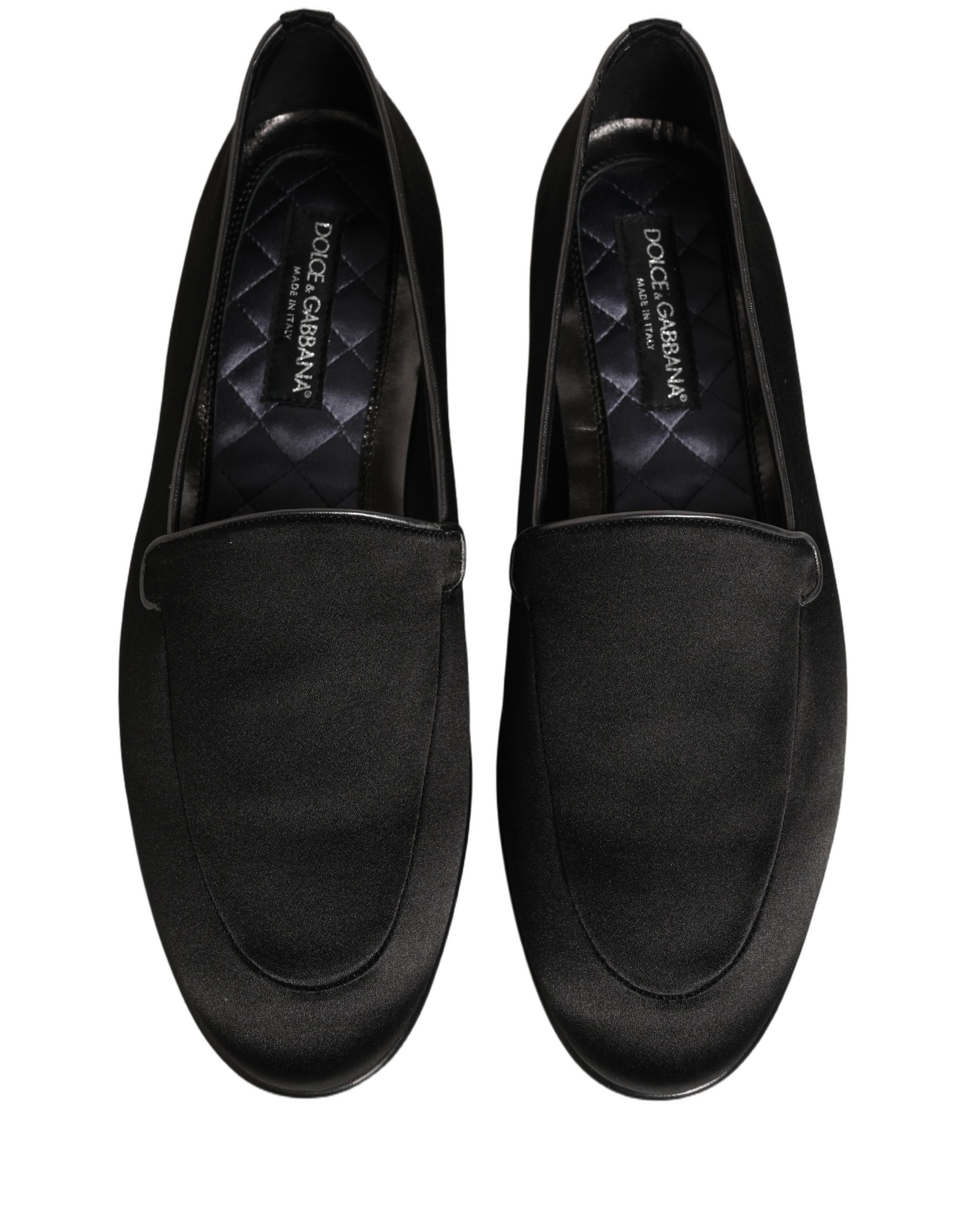 Dolce & Gabbana Black Satin Logo Slip On Flats Loafers Shoes - Image 4
