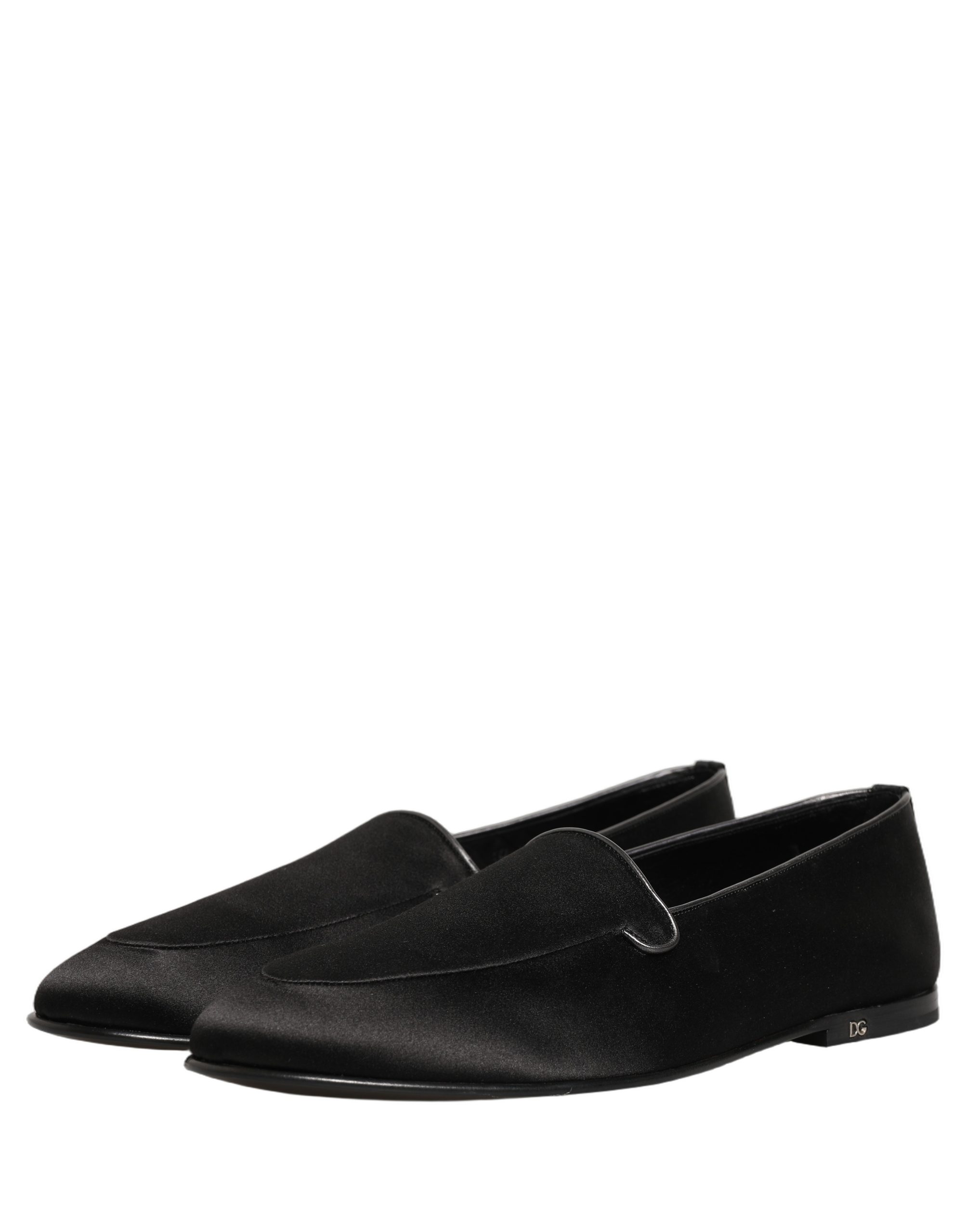 Dolce & Gabbana Black Satin Logo Slip On Flats Loafers Shoes - Image 5