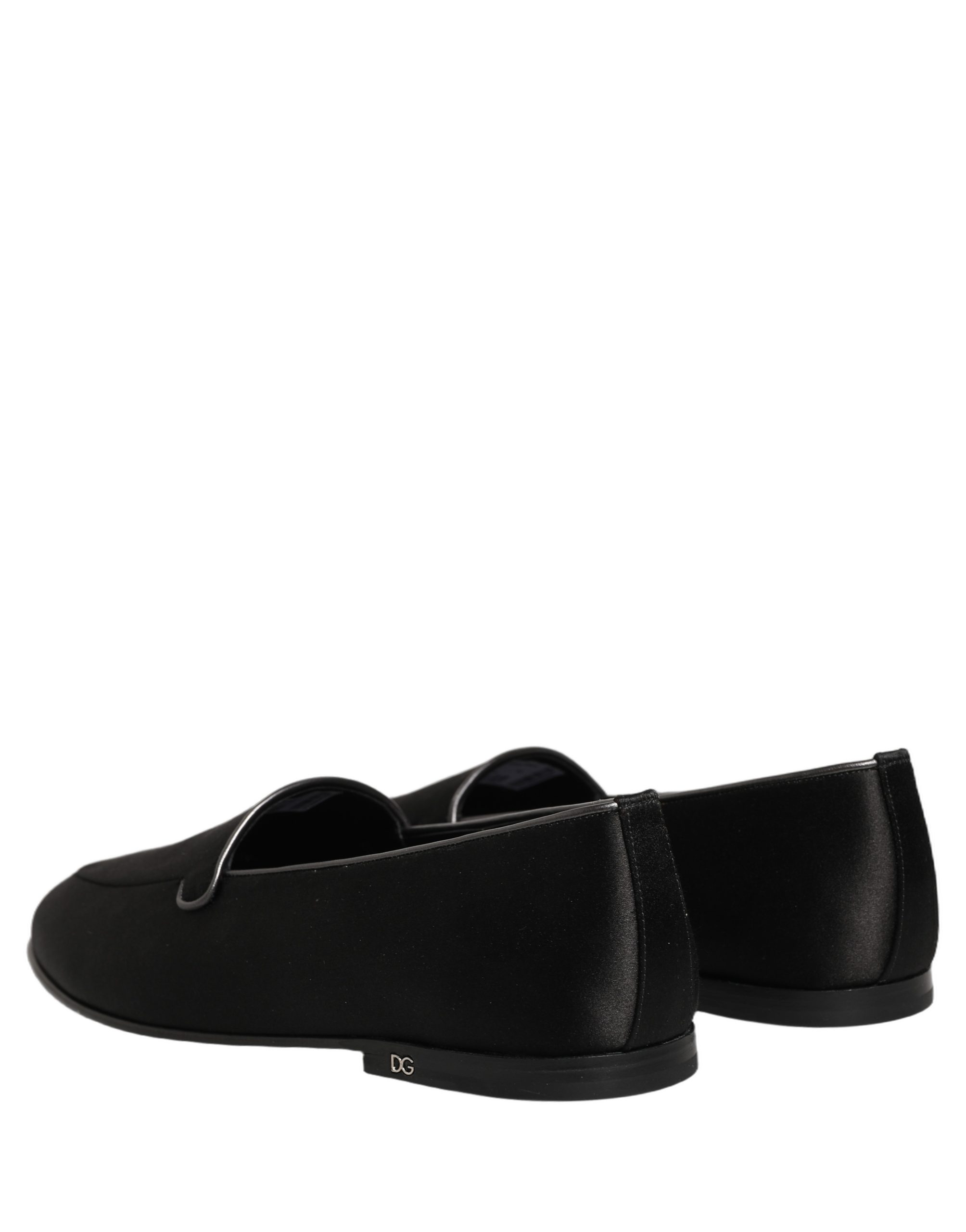 Dolce & Gabbana Black Satin Logo Slip On Flats Loafers Shoes - Image 6