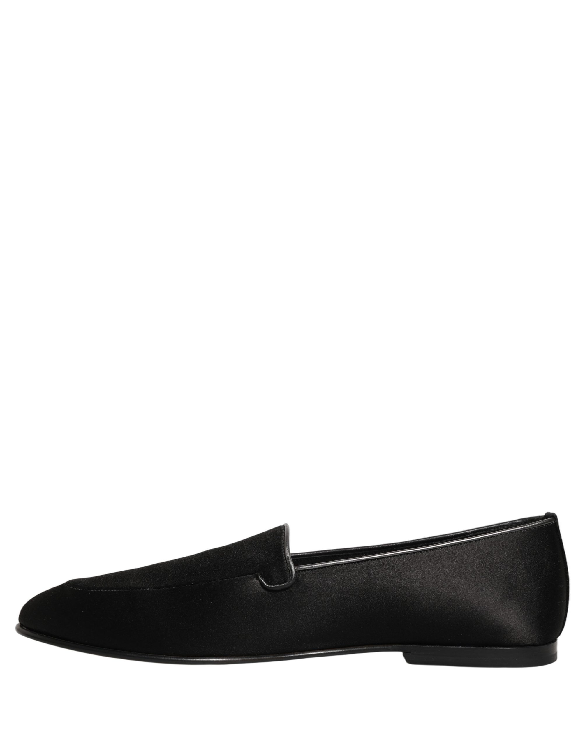 Dolce & Gabbana Black Satin Logo Slip On Flats Loafers Shoes - Image 7