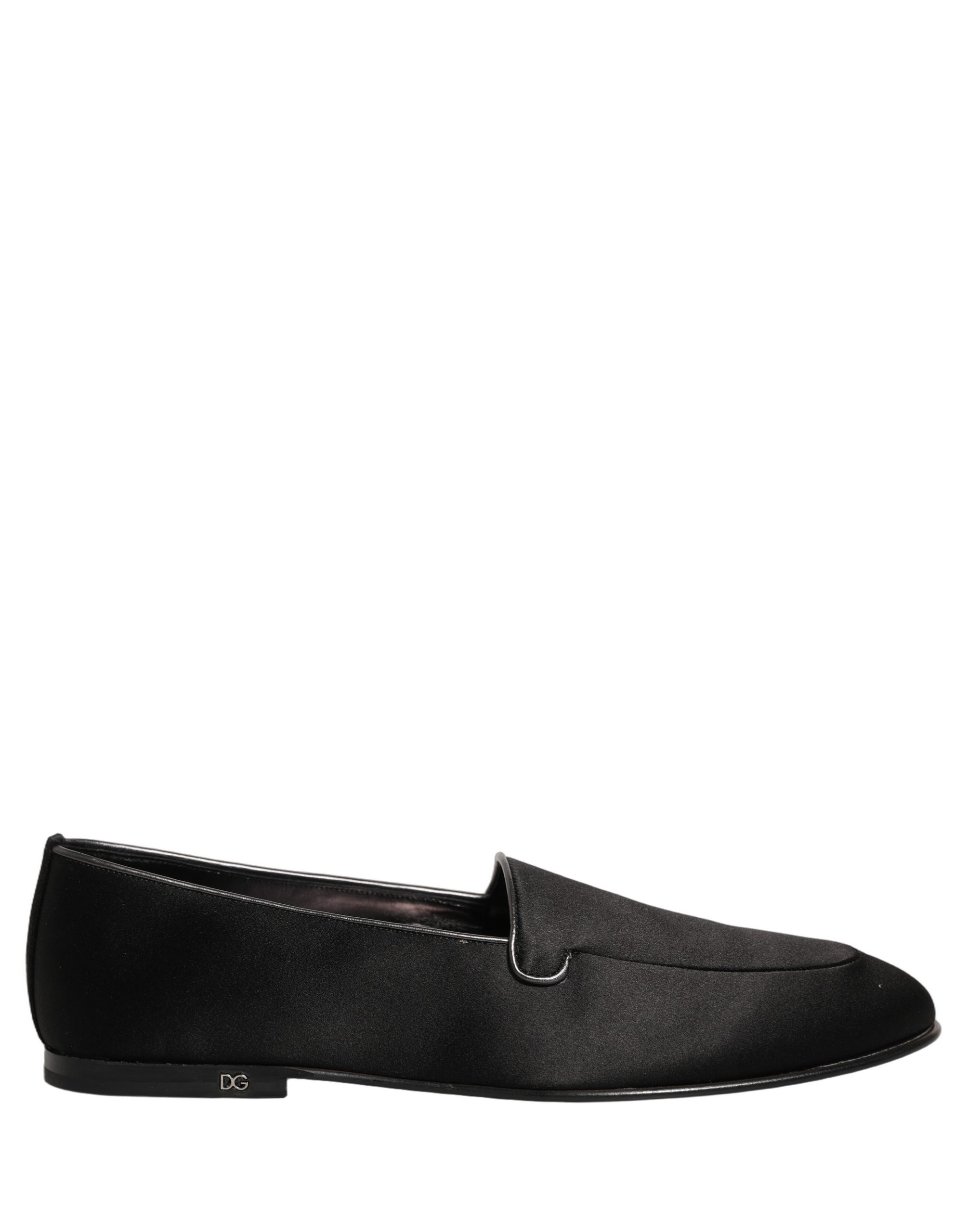 Dolce & Gabbana Black Satin Logo Slip On Flats Loafers Shoes - Image 2