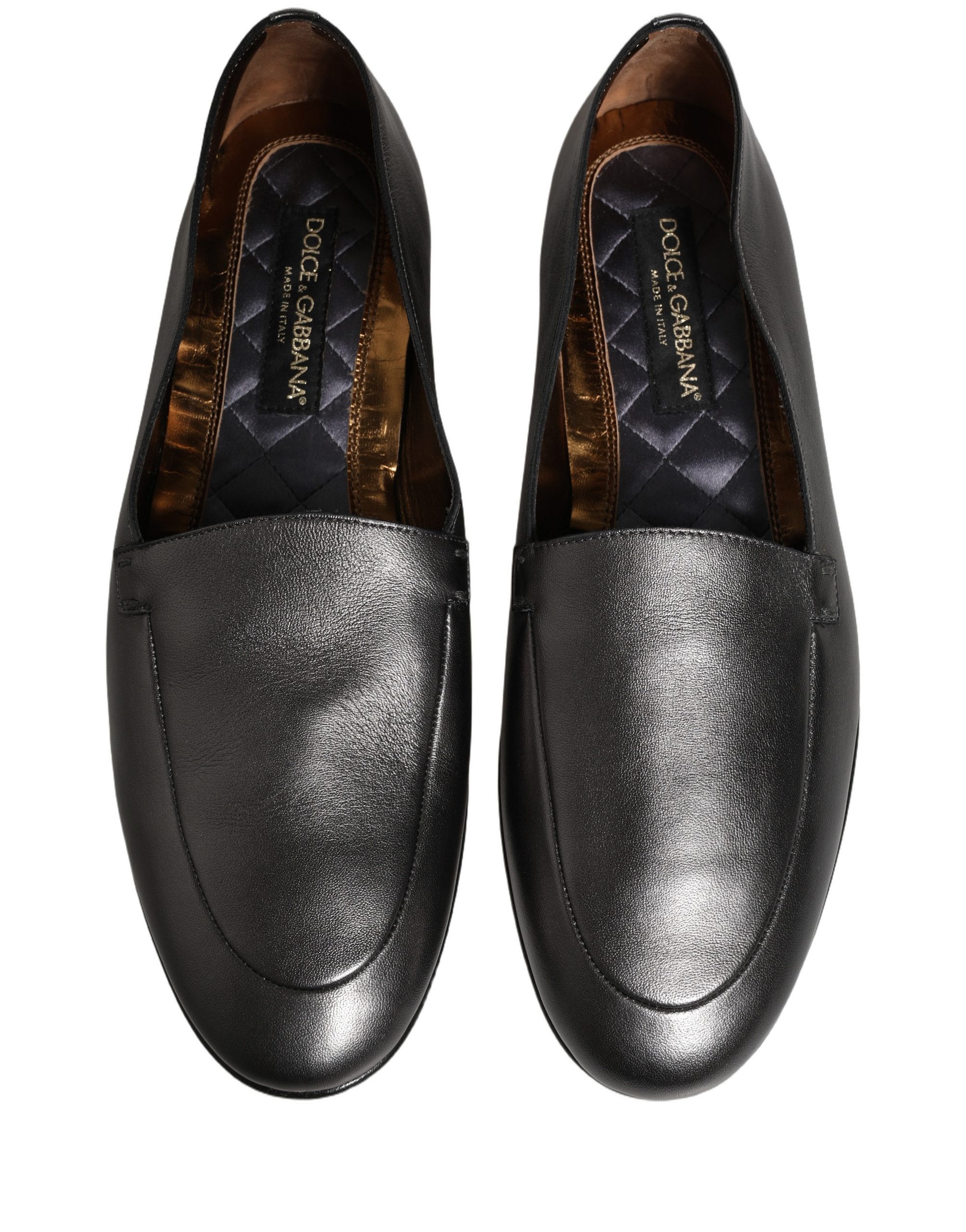 Dolce & Gabbana Silver Leather DG Logo Slip On Loafers Shoes - Image 4