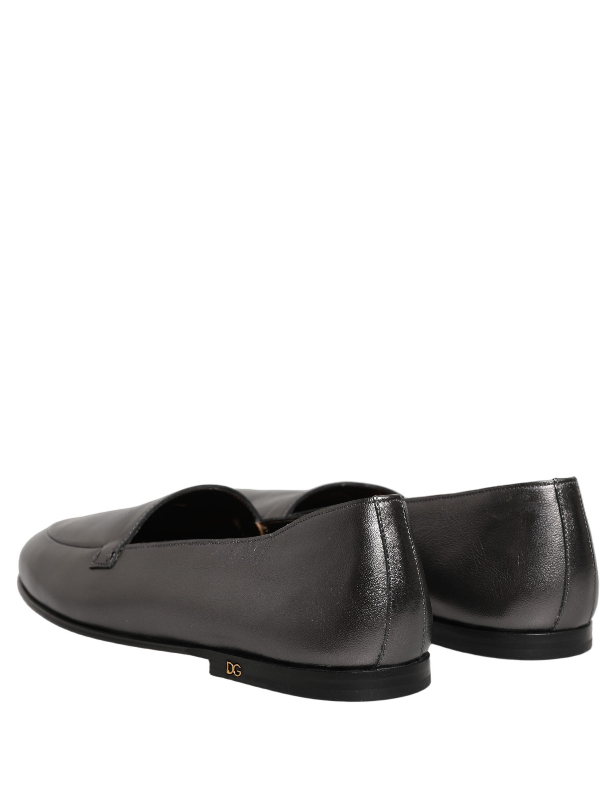 Dolce & Gabbana Silver Leather DG Logo Slip On Loafers Shoes - Image 6