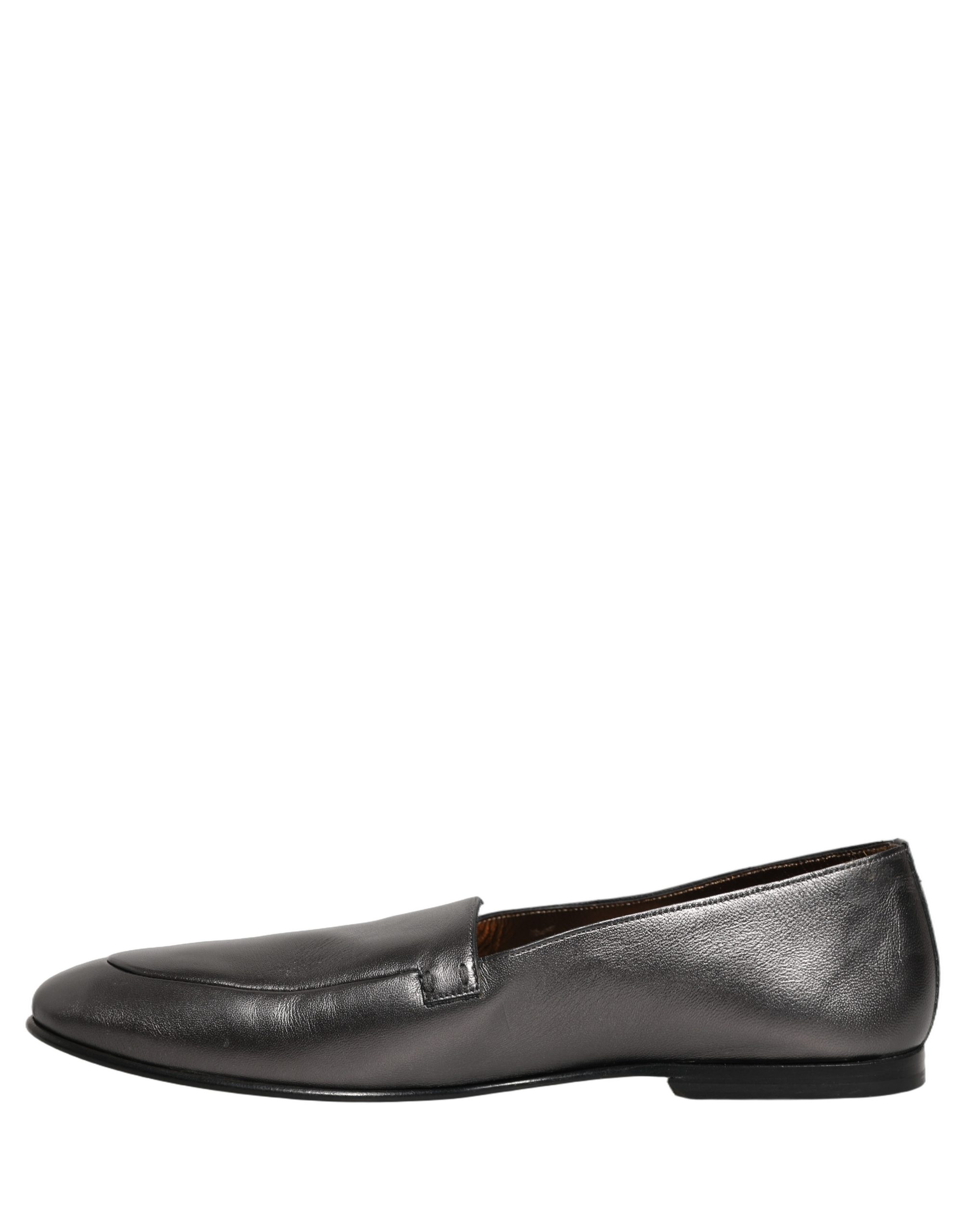 Dolce & Gabbana Silver Leather DG Logo Slip On Loafers Shoes - Image 7