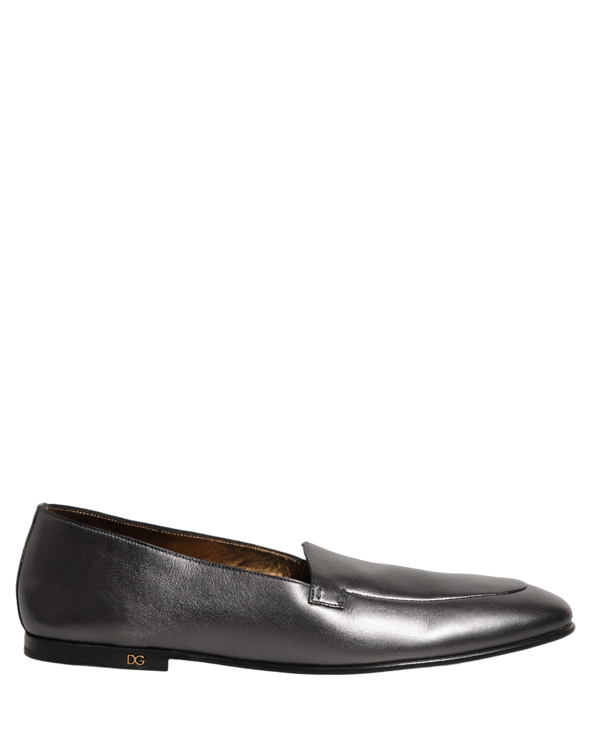 Dolce & Gabbana Silver Leather DG Logo Slip On Loafers Shoes - Image 2