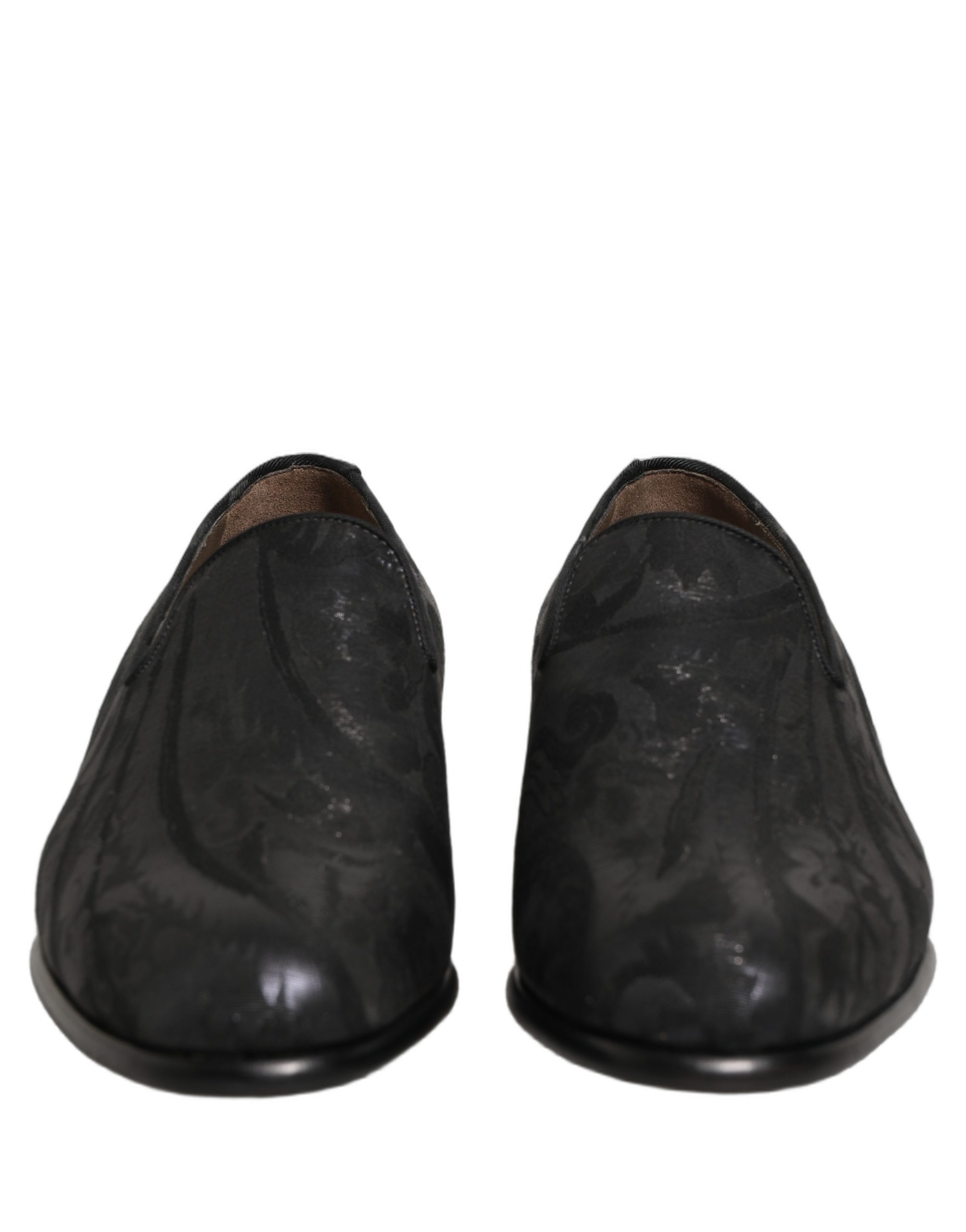Dolce & Gabbana Black Brocade Men Slip On Dress Loafers Shoes - Image 3