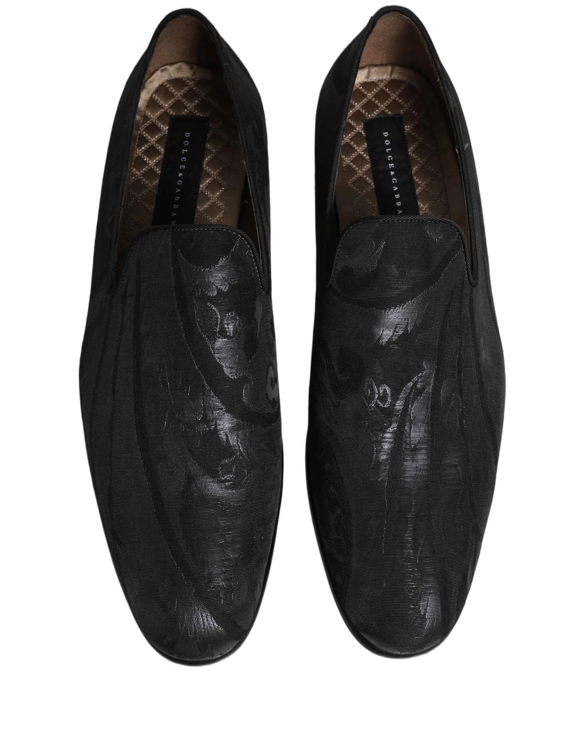 Dolce & Gabbana Black Brocade Men Slip On Dress Loafers Shoes - Image 4