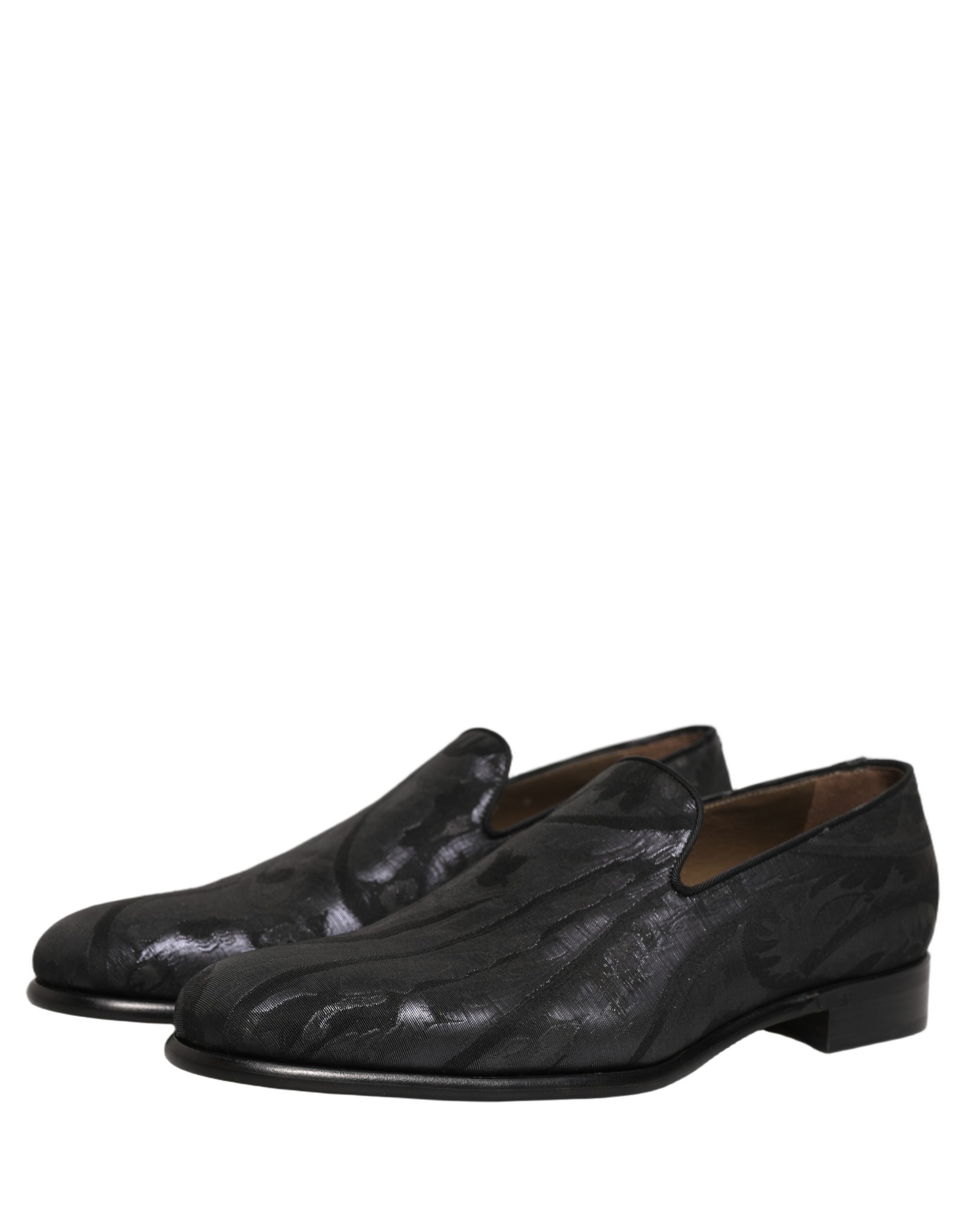 Dolce & Gabbana Black Brocade Men Slip On Dress Loafers Shoes - Image 5