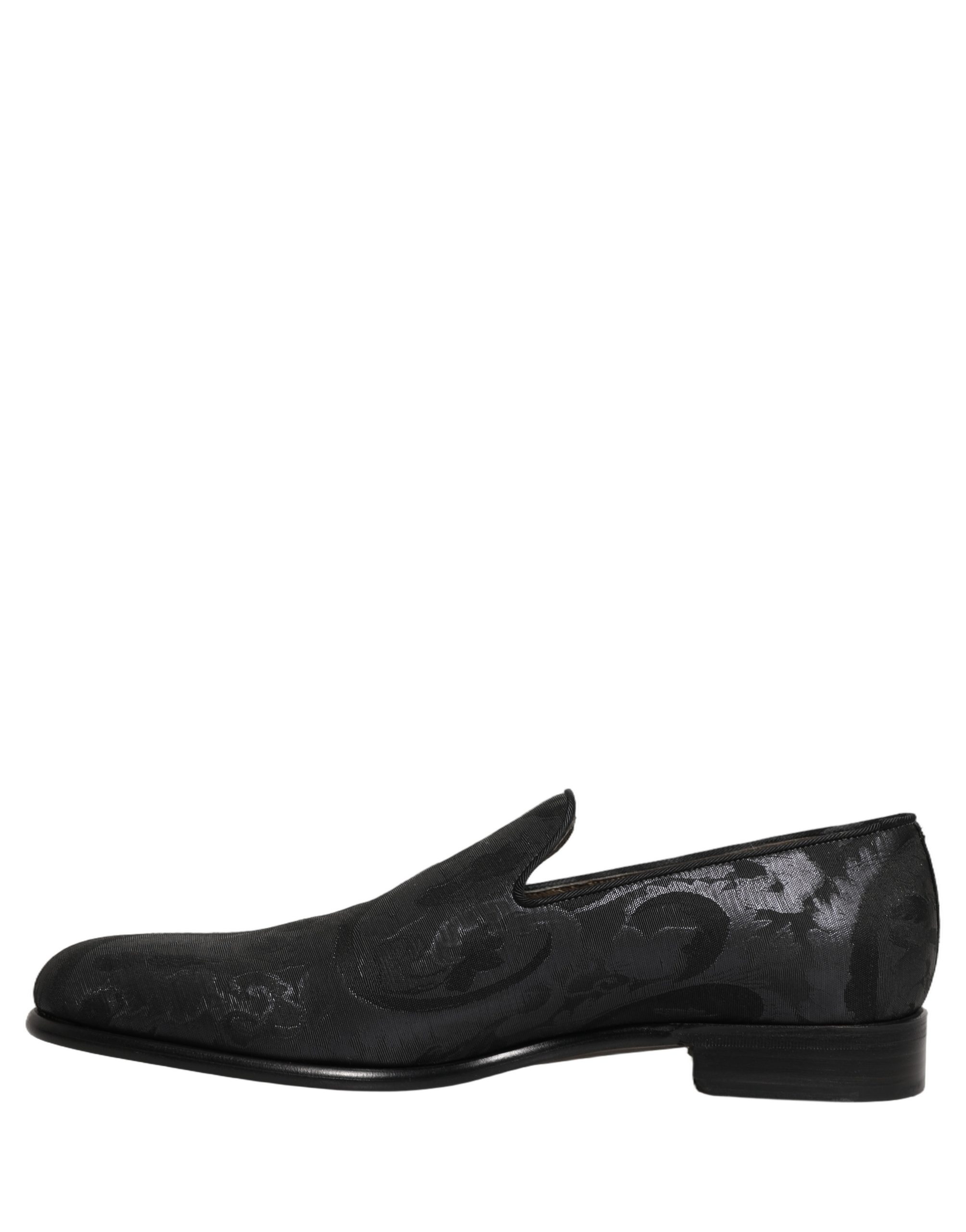 Dolce & Gabbana Black Brocade Men Slip On Dress Loafers Shoes - Image 7
